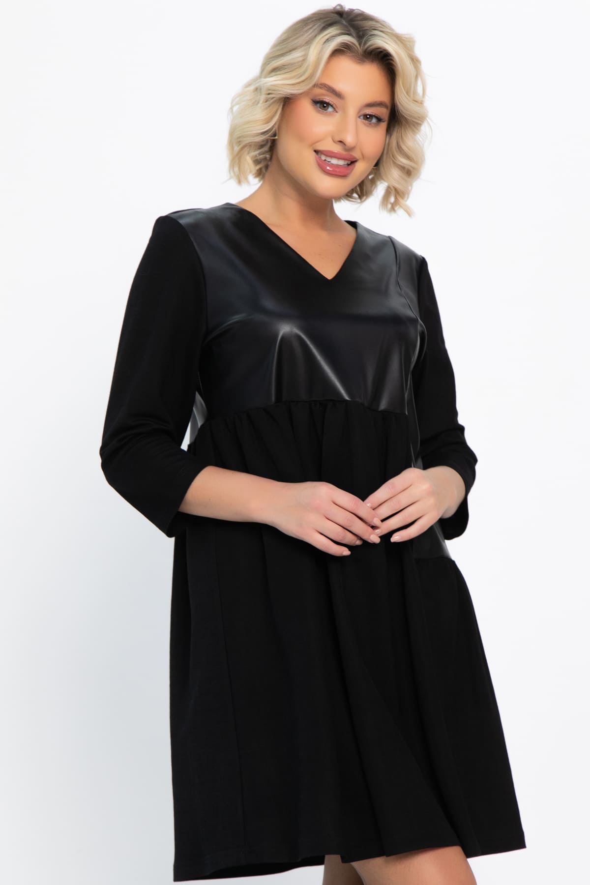 Платье со вставками из экокожи Эллис (черное) П14724-8М