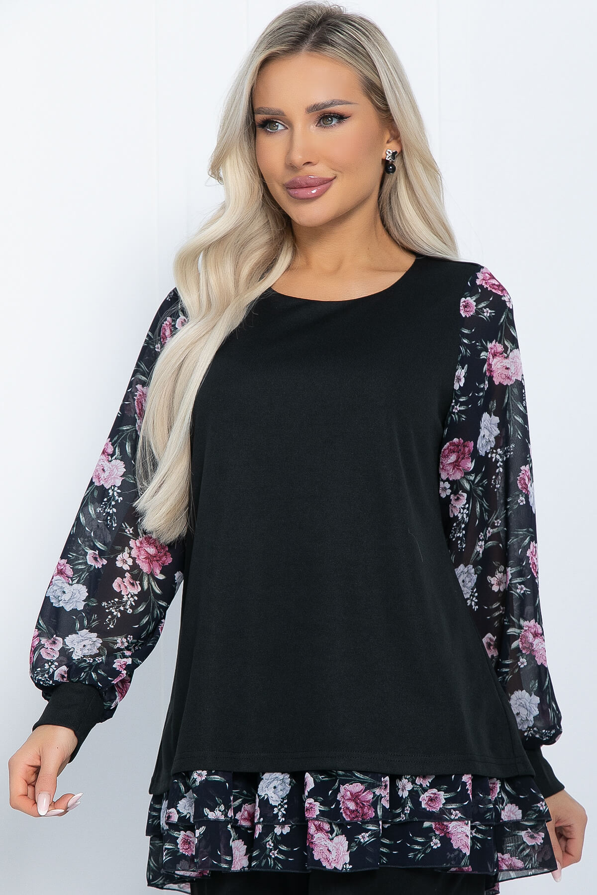 Блуза Хелли (черная/пионы) Б11363