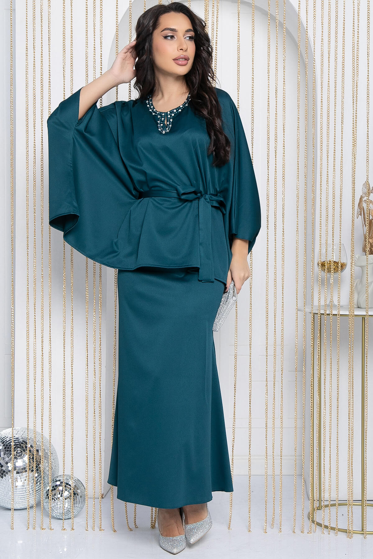 Костюм с юбкой Альсия (изумрудный) К14392-5М