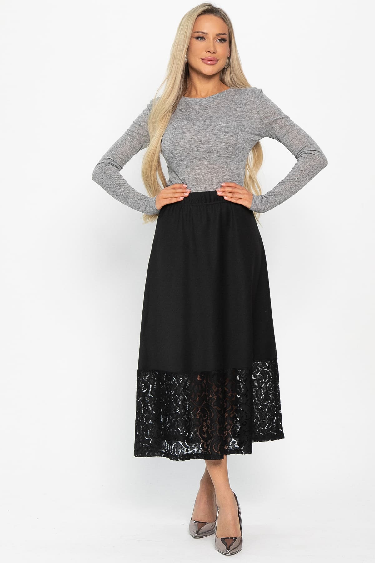 Юбка с кружевом Элегия (черная) Ю14913-10М