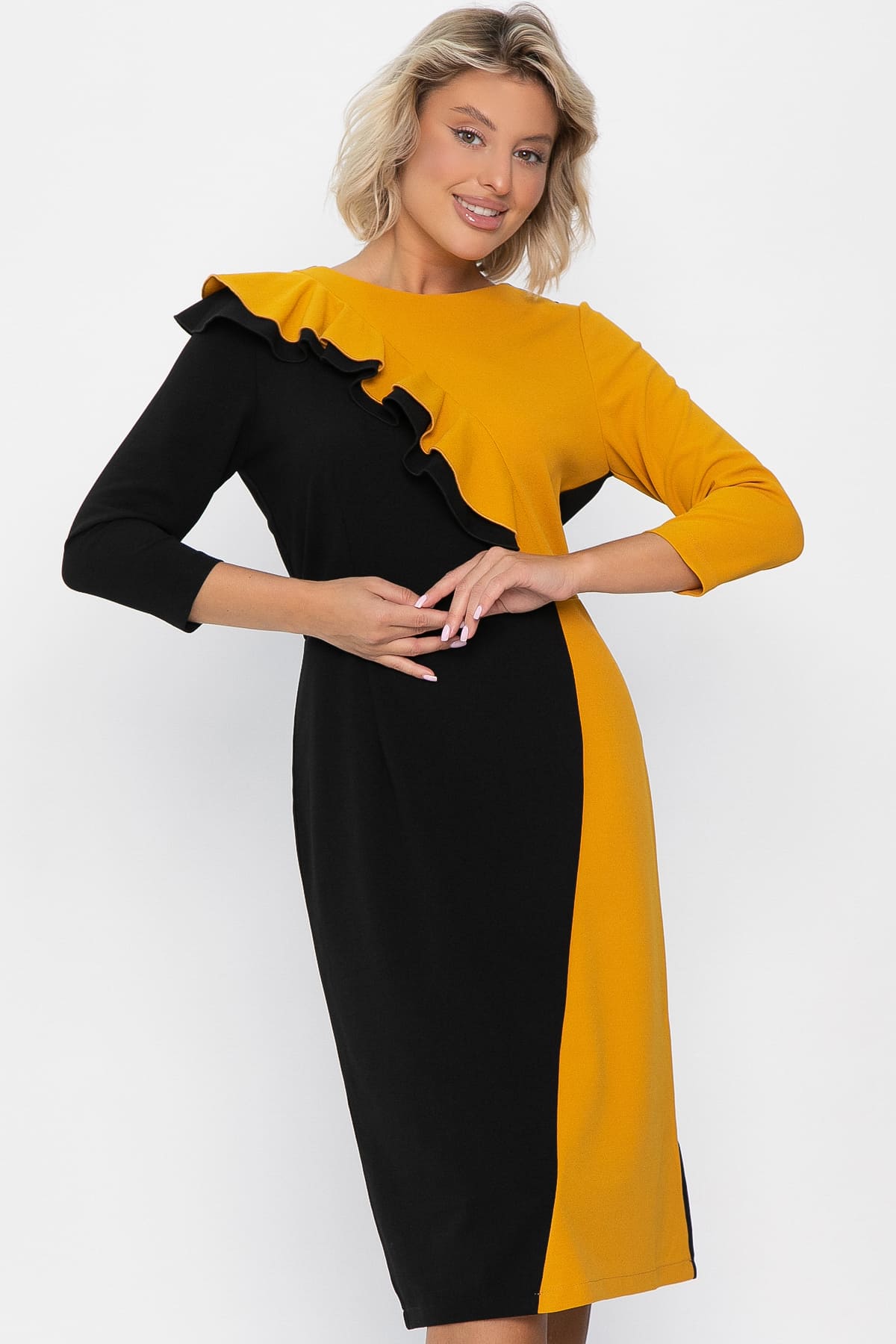 Платье Эванесса (черно-желтое) П12748-35М