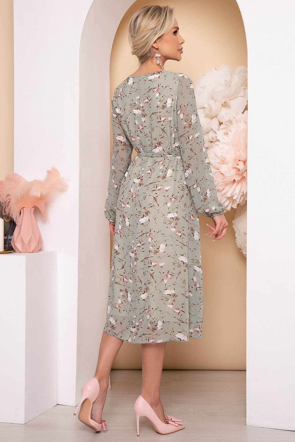 Платье "Волшебная история" (олива/цветы) П5778