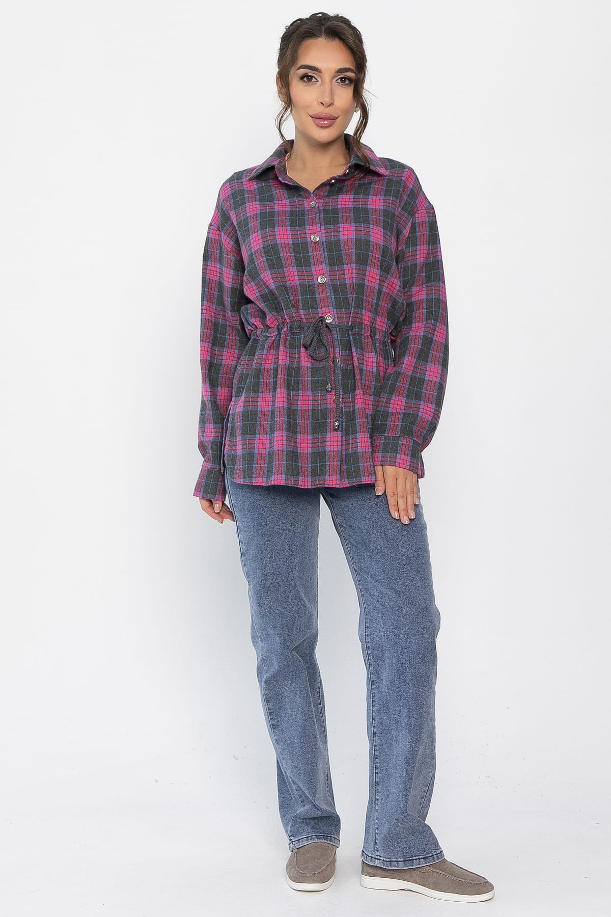 Рубашка хлопковая Джанет (розово-серая) Б14273-4М