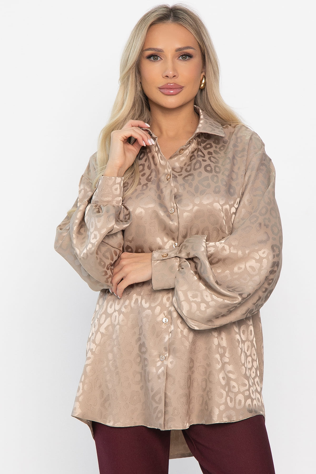 Рубашка атласная Все мысли о тебе (бежевая) Б15352-7М