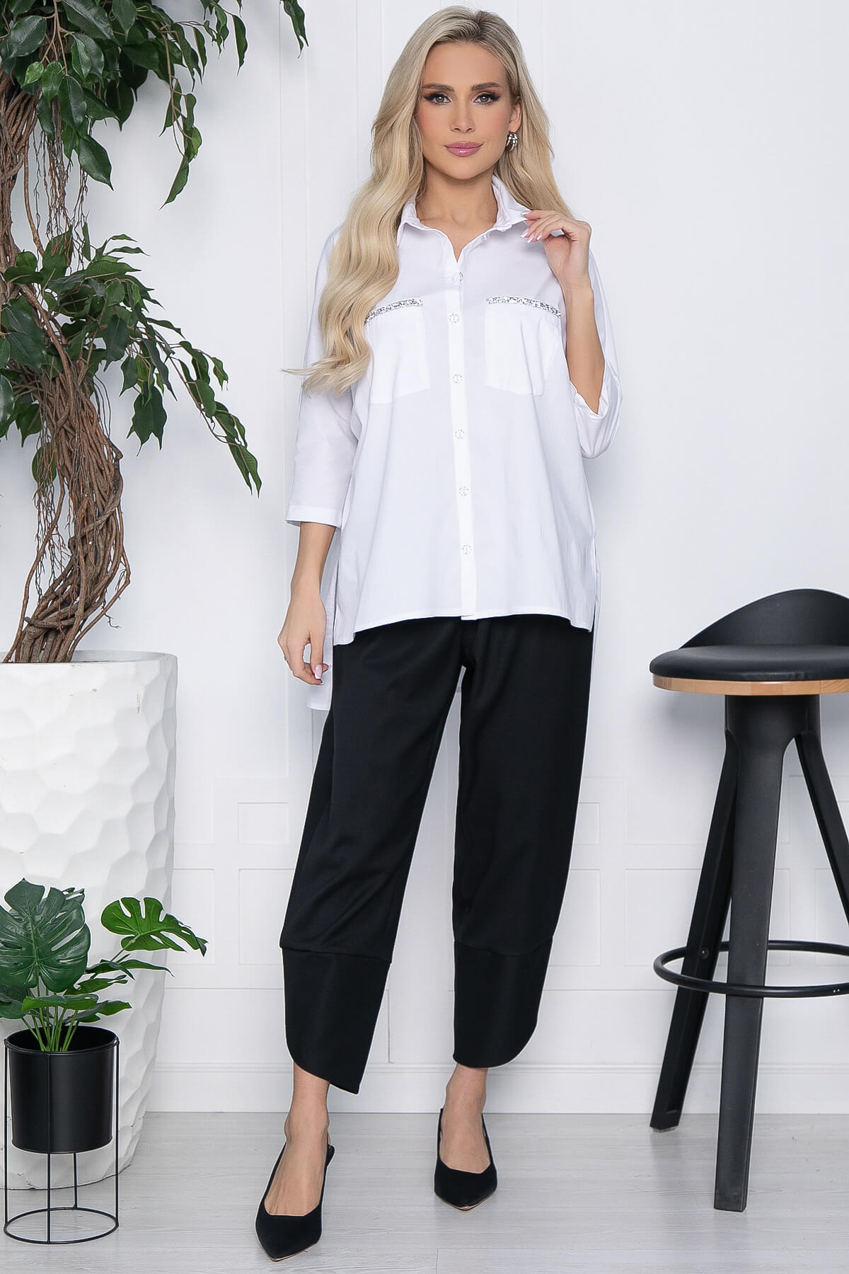 Рубашка с блестками на карманах Алтика (белая) Б10636