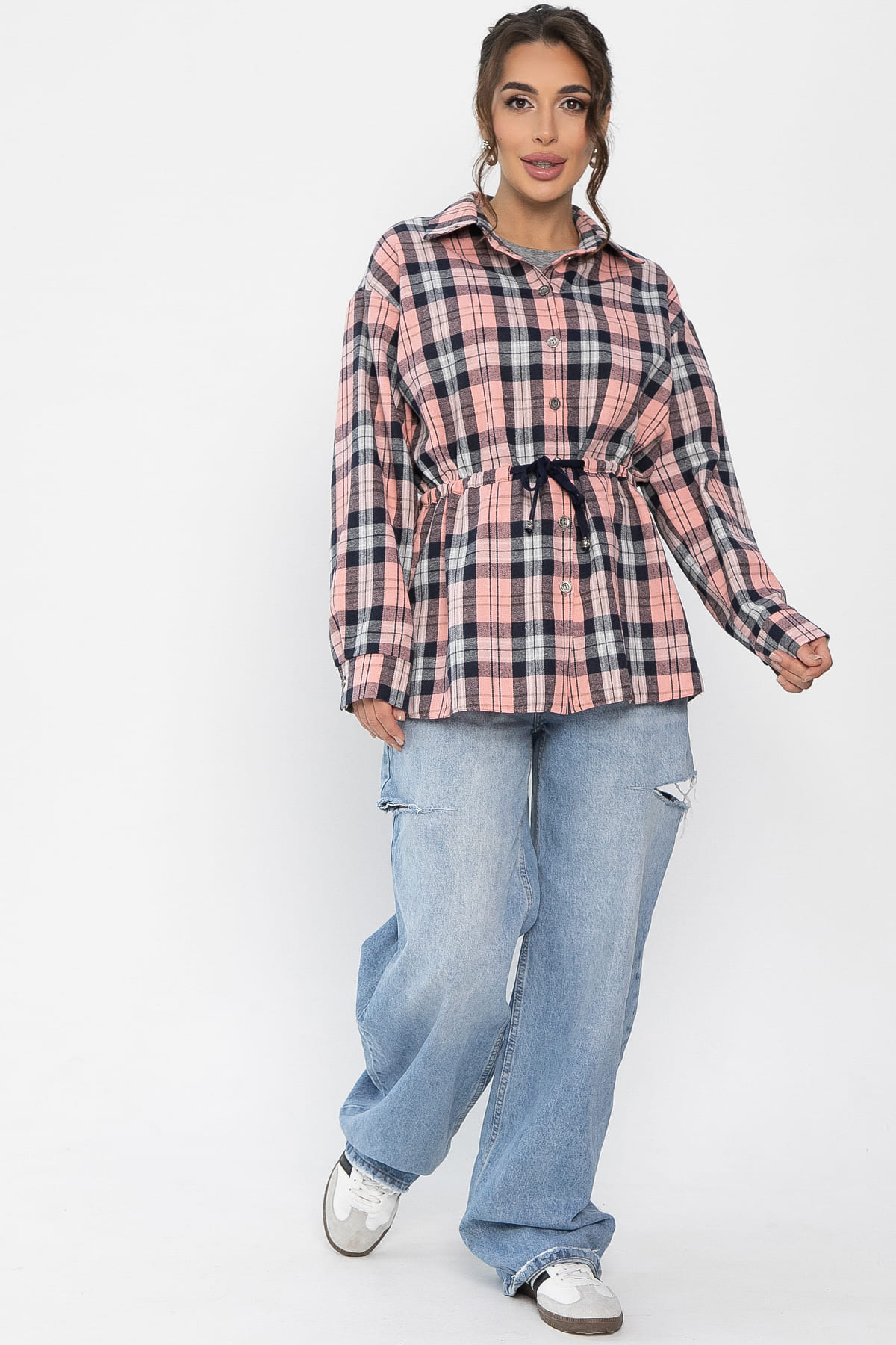 Рубашка хлопковая Джанет (персик/синий) Б14275-4М