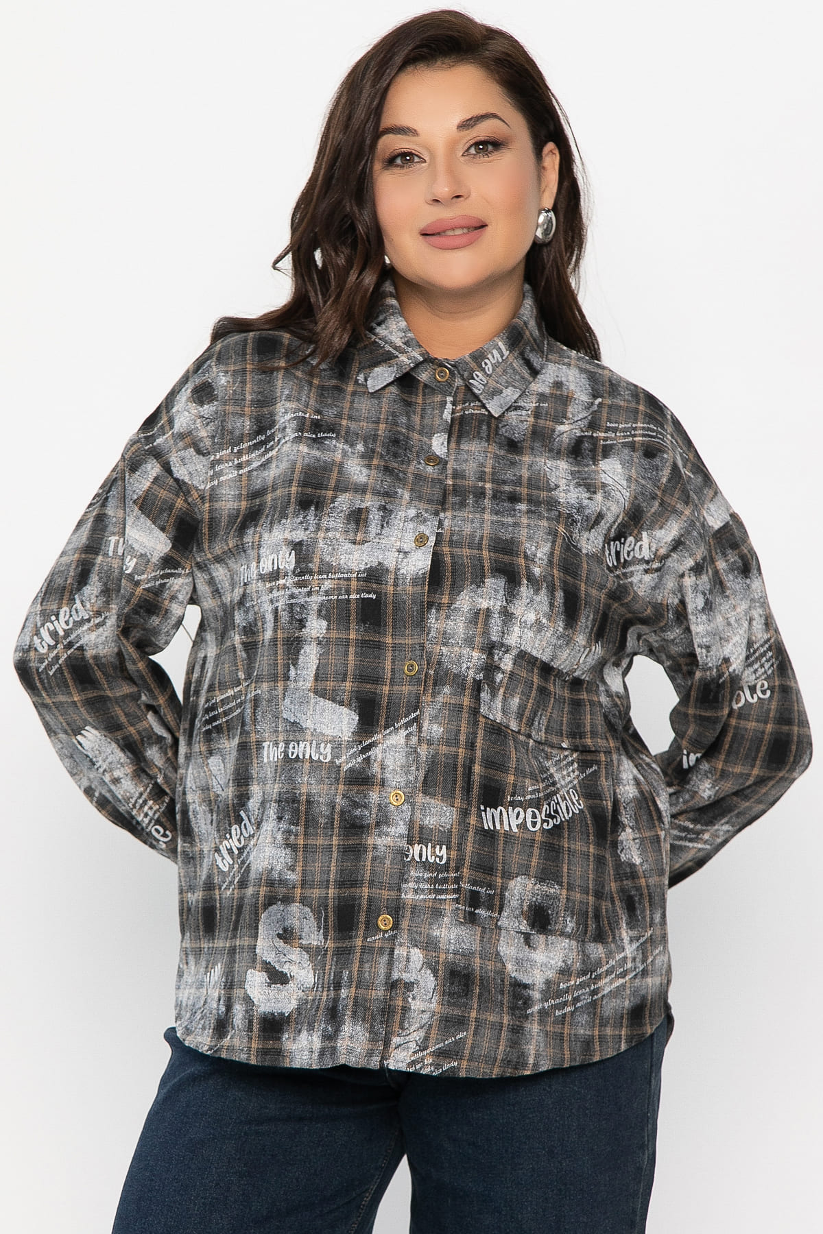 Рубашка хлопковая Шэрри (серо-коричневая) Б14307-18М