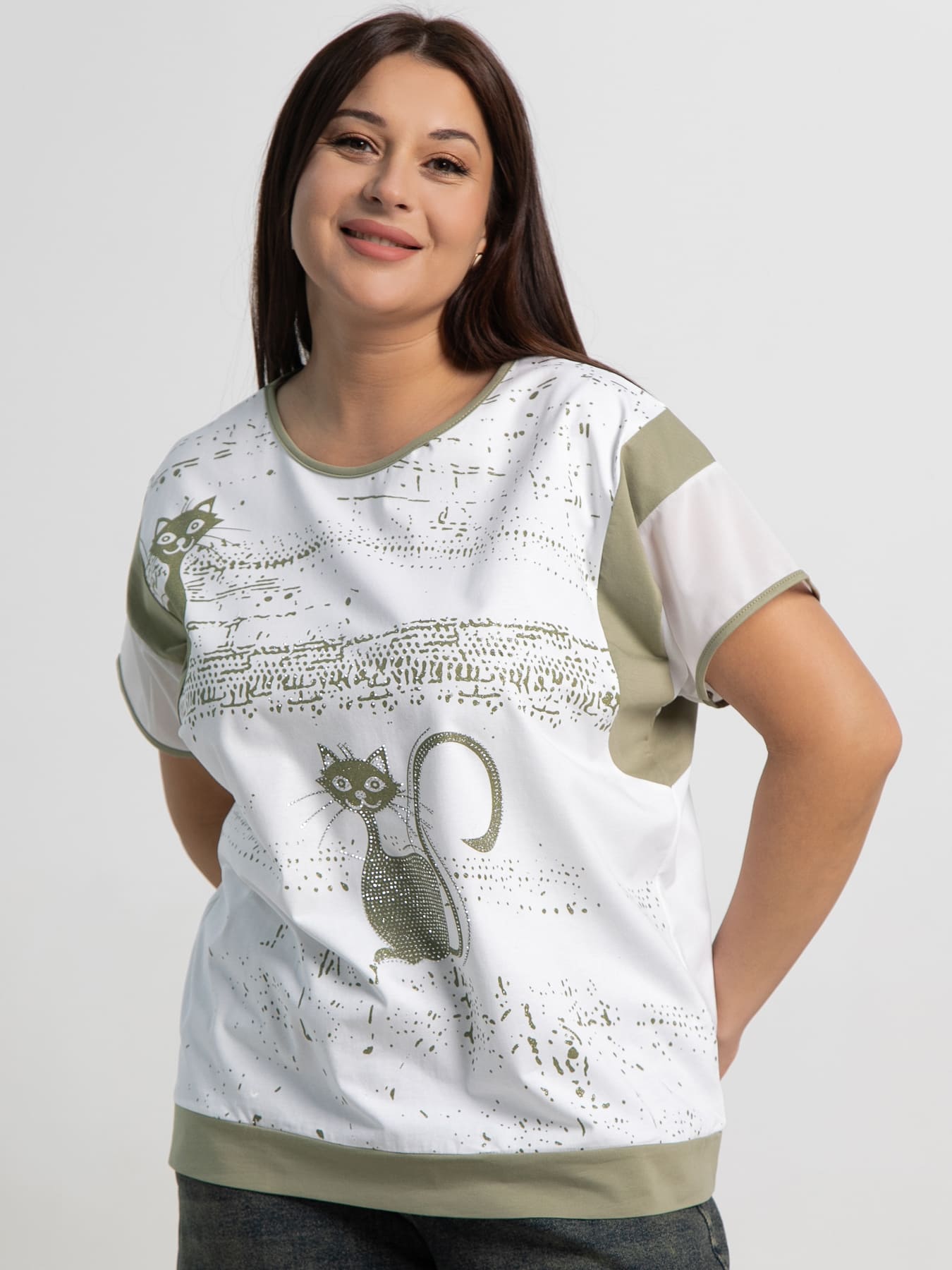 Блуза Алтея (белая/хаки) Б15366-20М