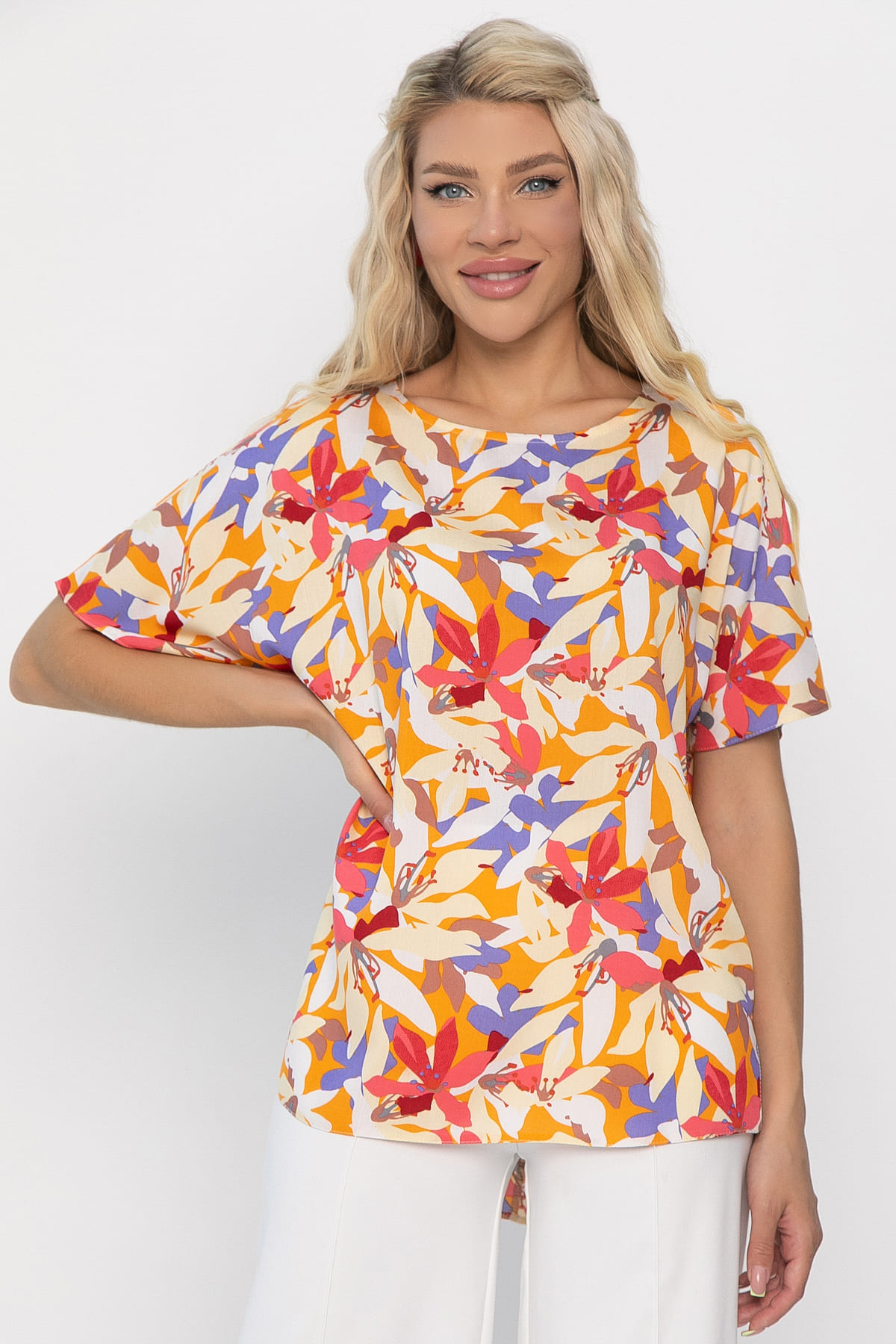 Блуза Маргоша (бежевая/цветы) Б13783-16М