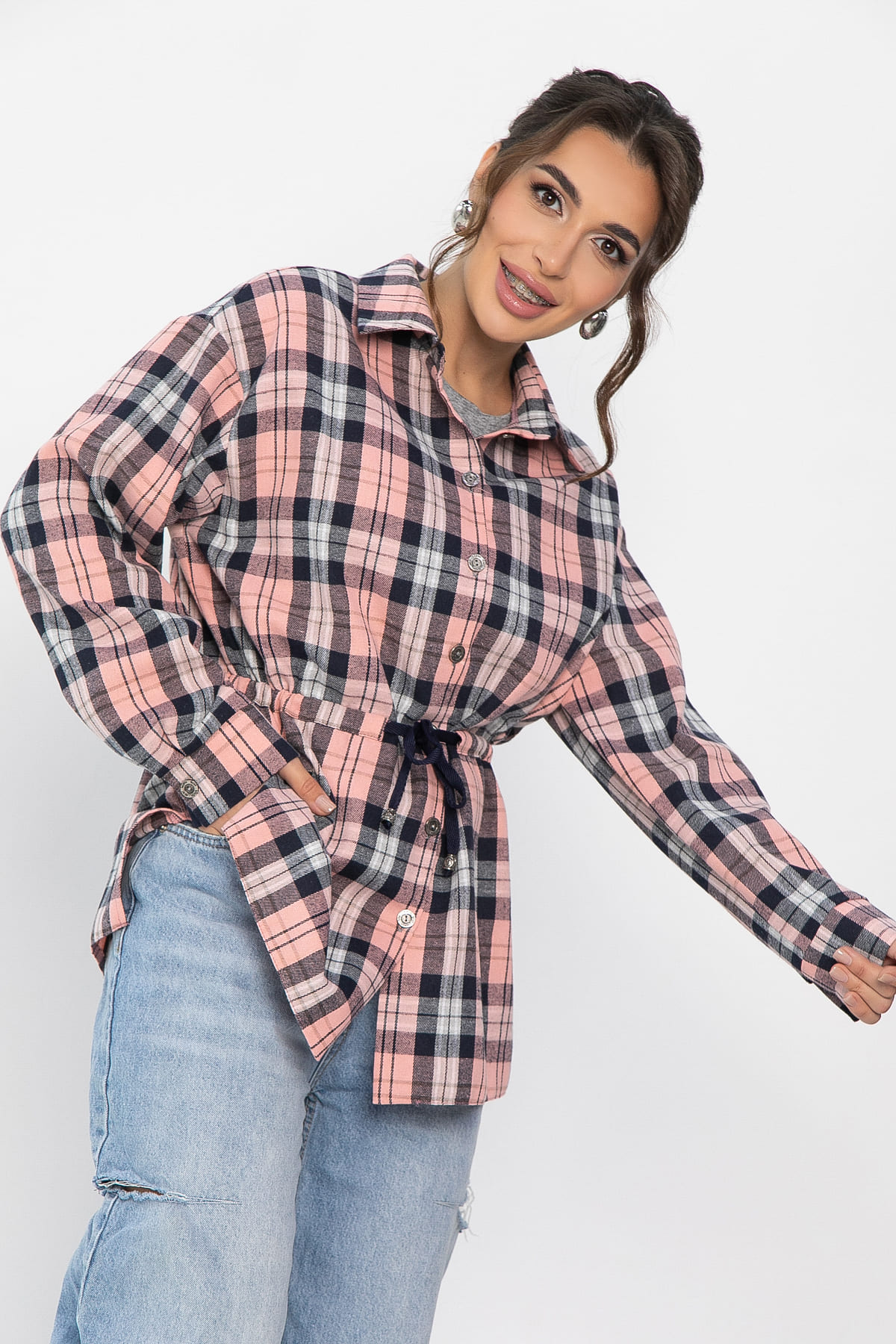 Рубашка хлопковая Джанет (персик/синий) Б14275-4М