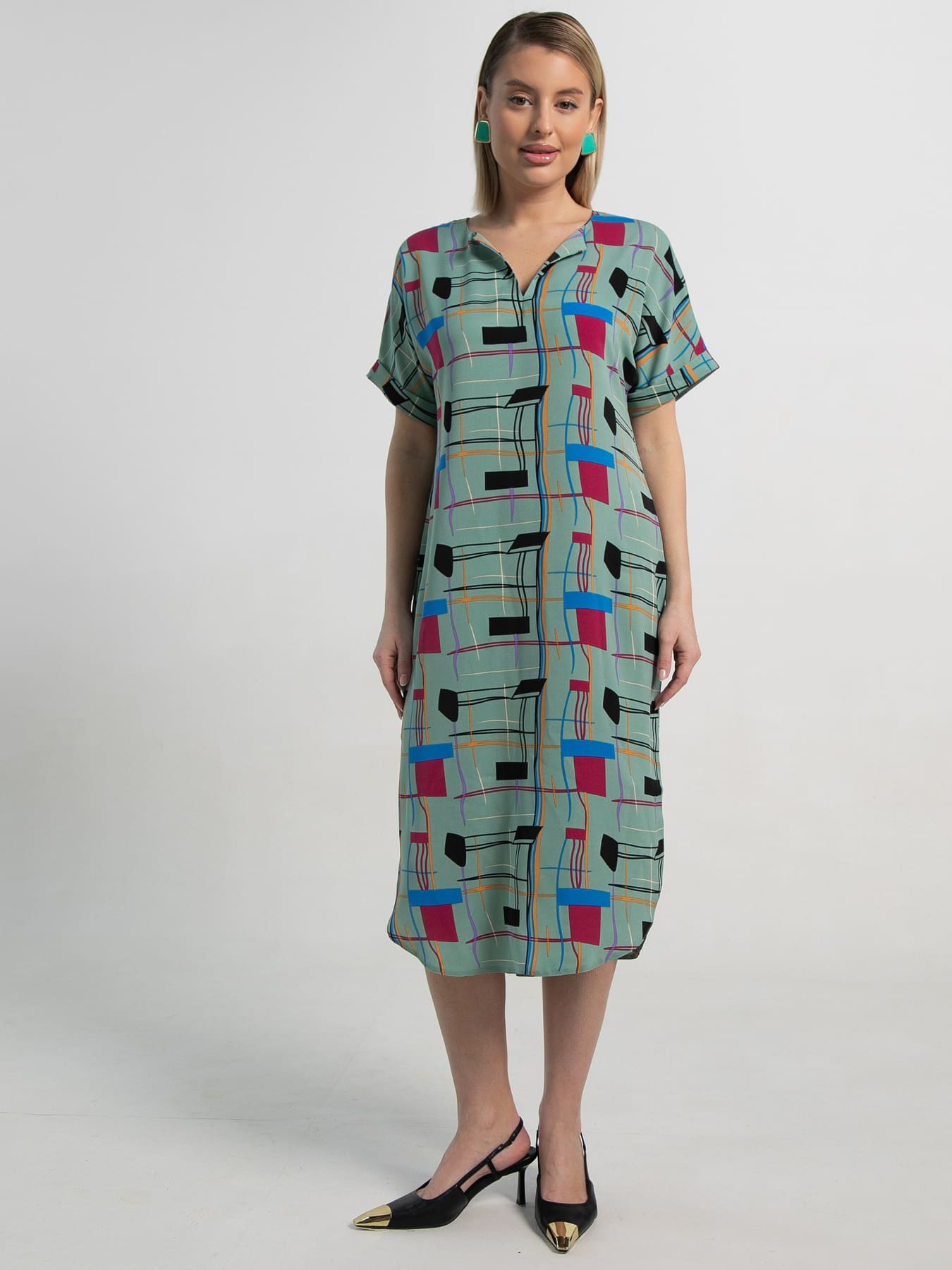 Платье Геометрия стиля (зеленое) П15602-6М