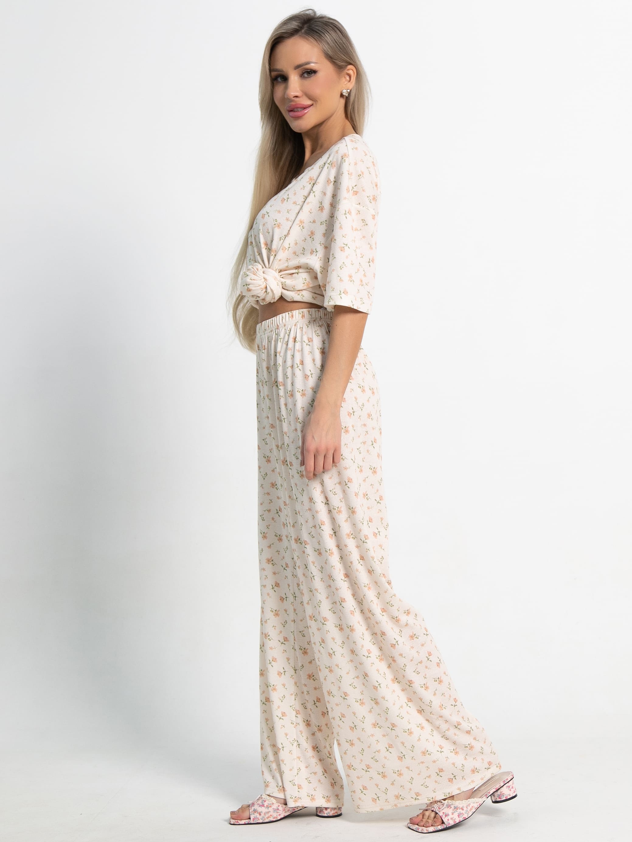 Костюм домашний с брюками Мона (бежево-розовый) К15211-1М