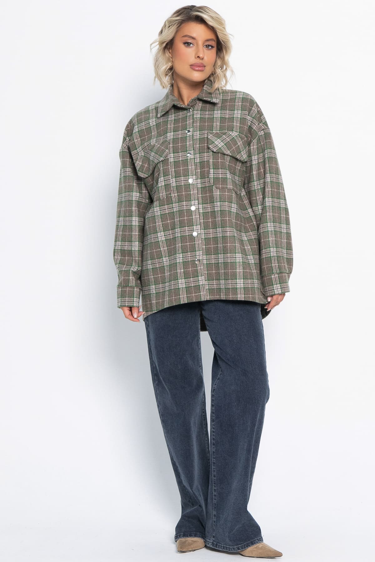 Пальто-рубашка Хармони (зелено-коричневая) Б15040-5М