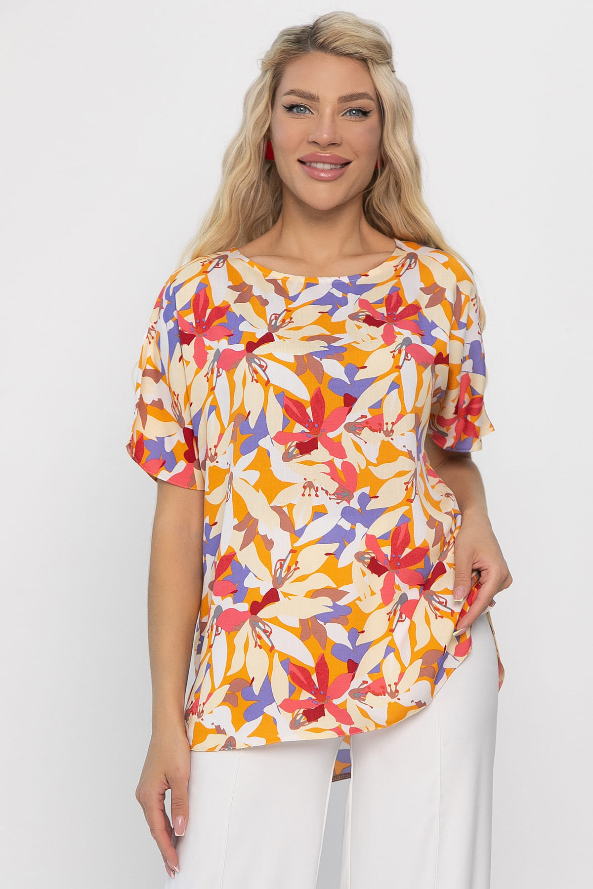 Блуза Маргоша (бежевая/цветы) Б13783-16М