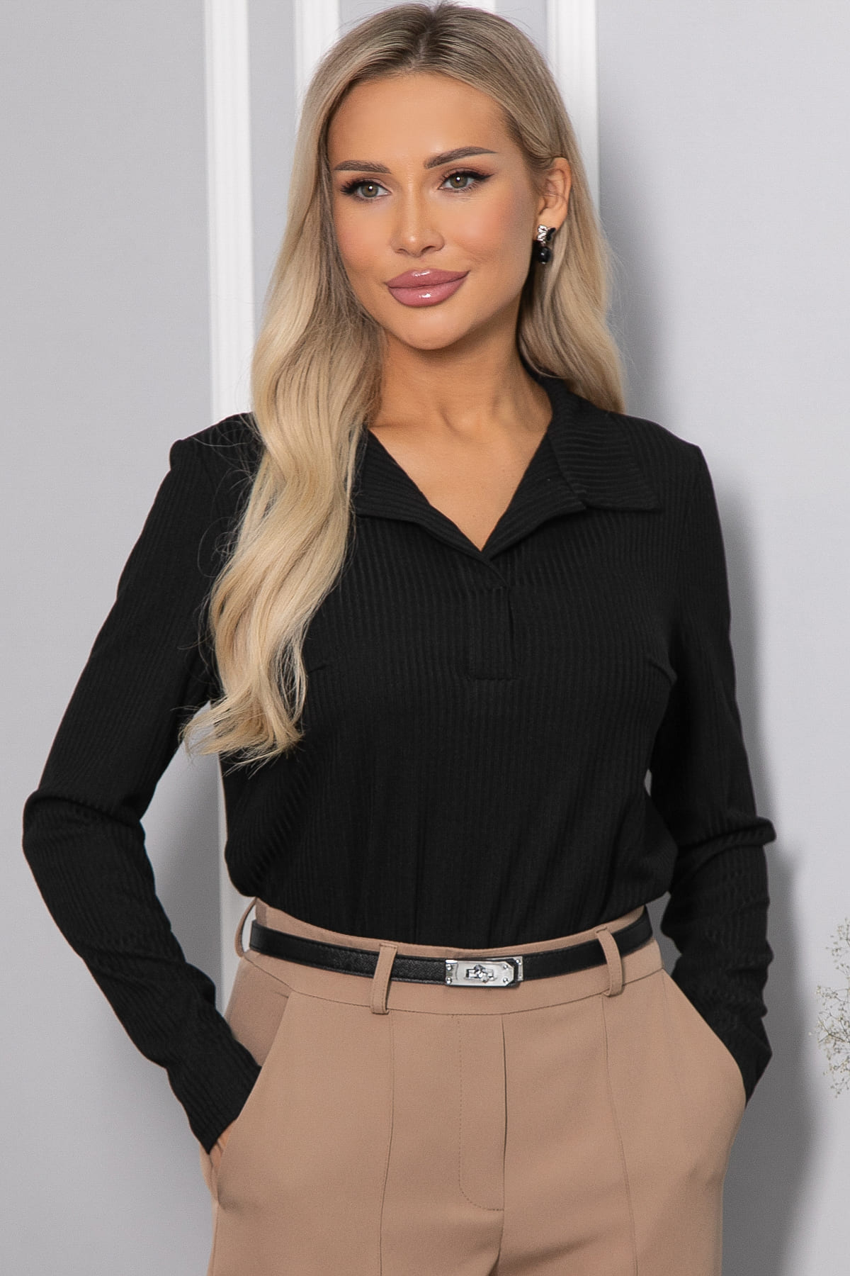 Лонгслив с воротничком Ритм жизни (черный) Б14408-6М