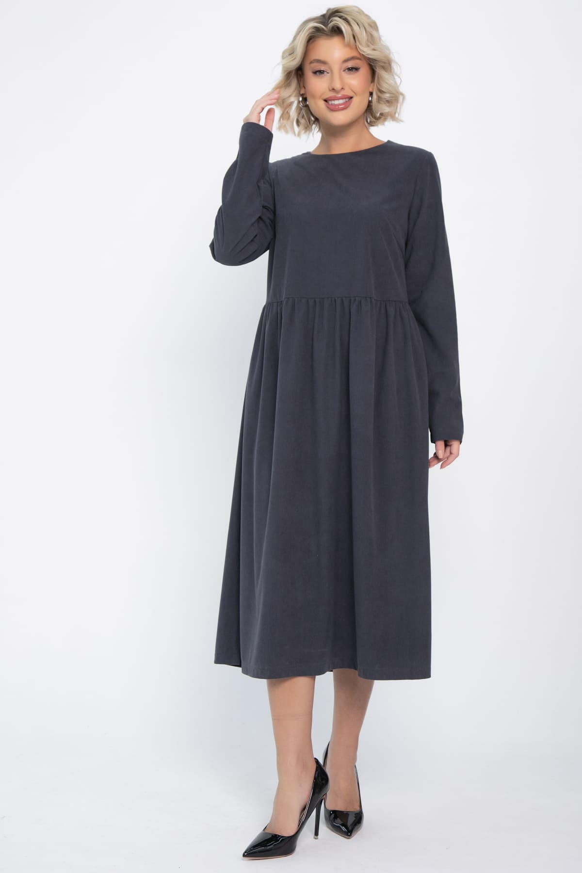 Платье из вельвета Андреа (графит) П14801-25М