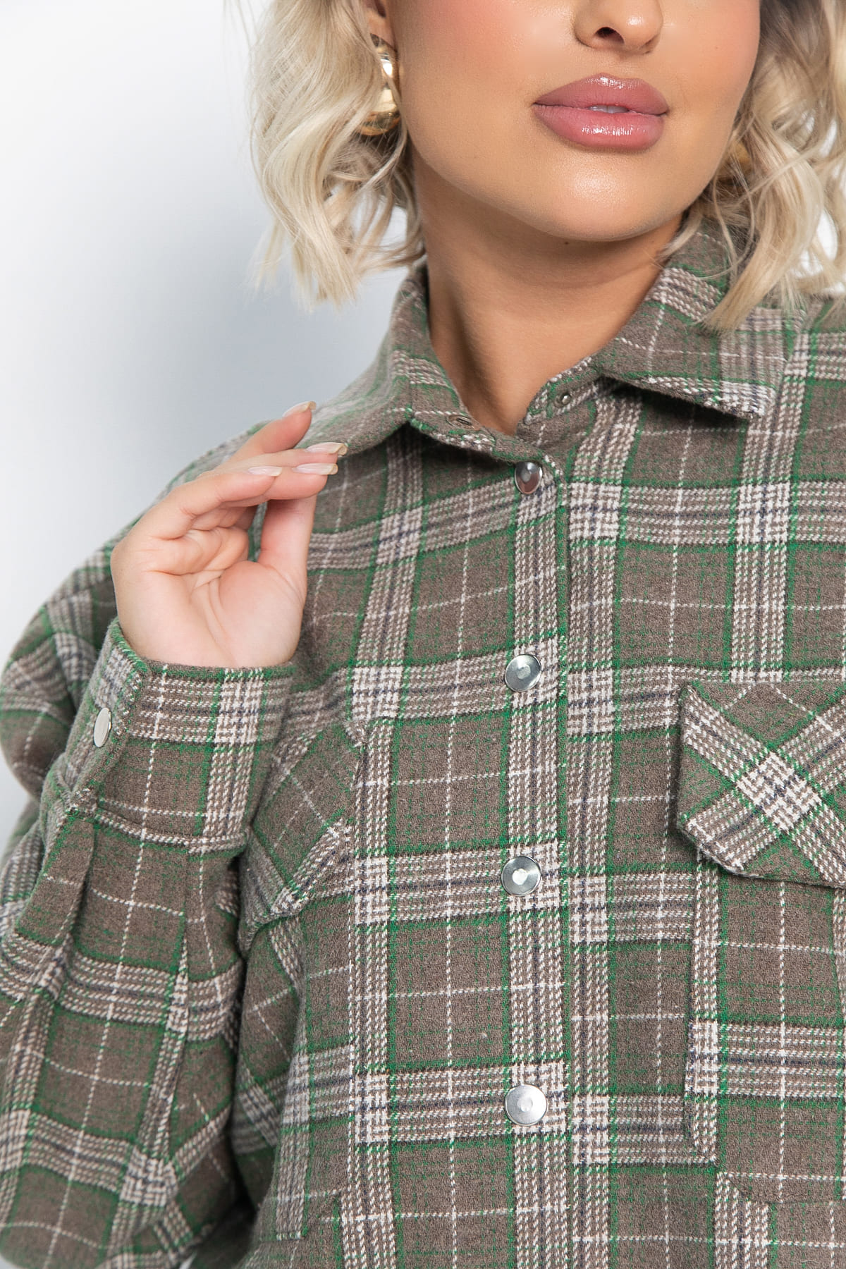 Пальто-рубашка Хармони (зелено-коричневая) Б15040-5М
