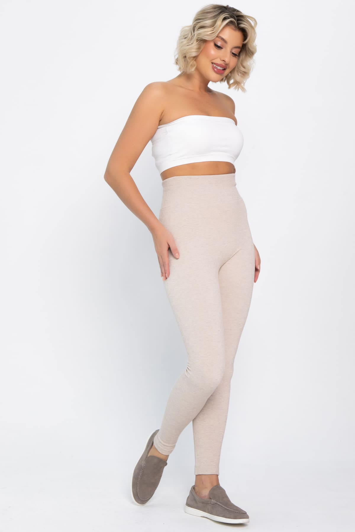 Лосины в рубчик утепленные (бежевые) Б14806-7М