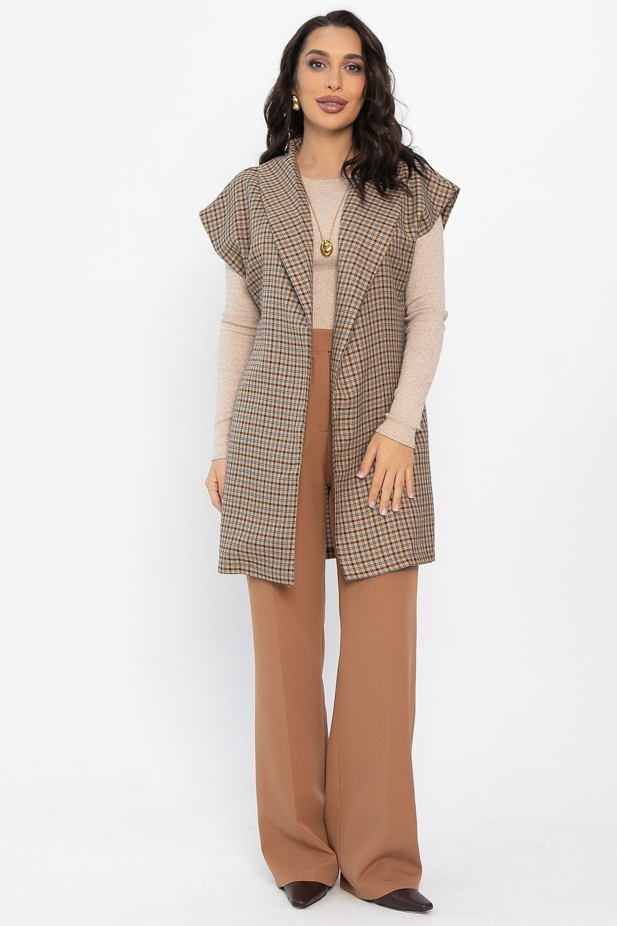 Жилет костюмный Жюлли (бежевый/клетка) Б14490-4М