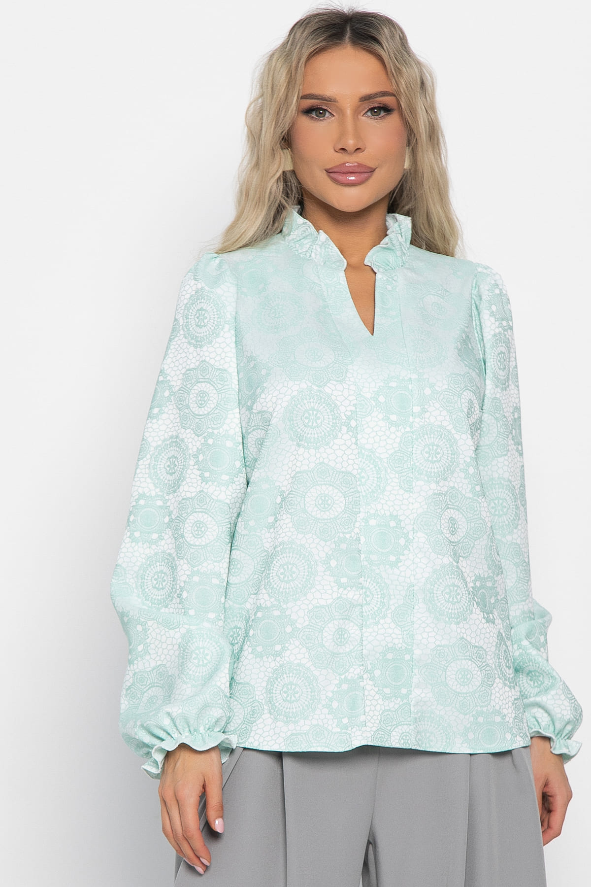 Блуза Доменика (бело-мятная) Б15017-18М