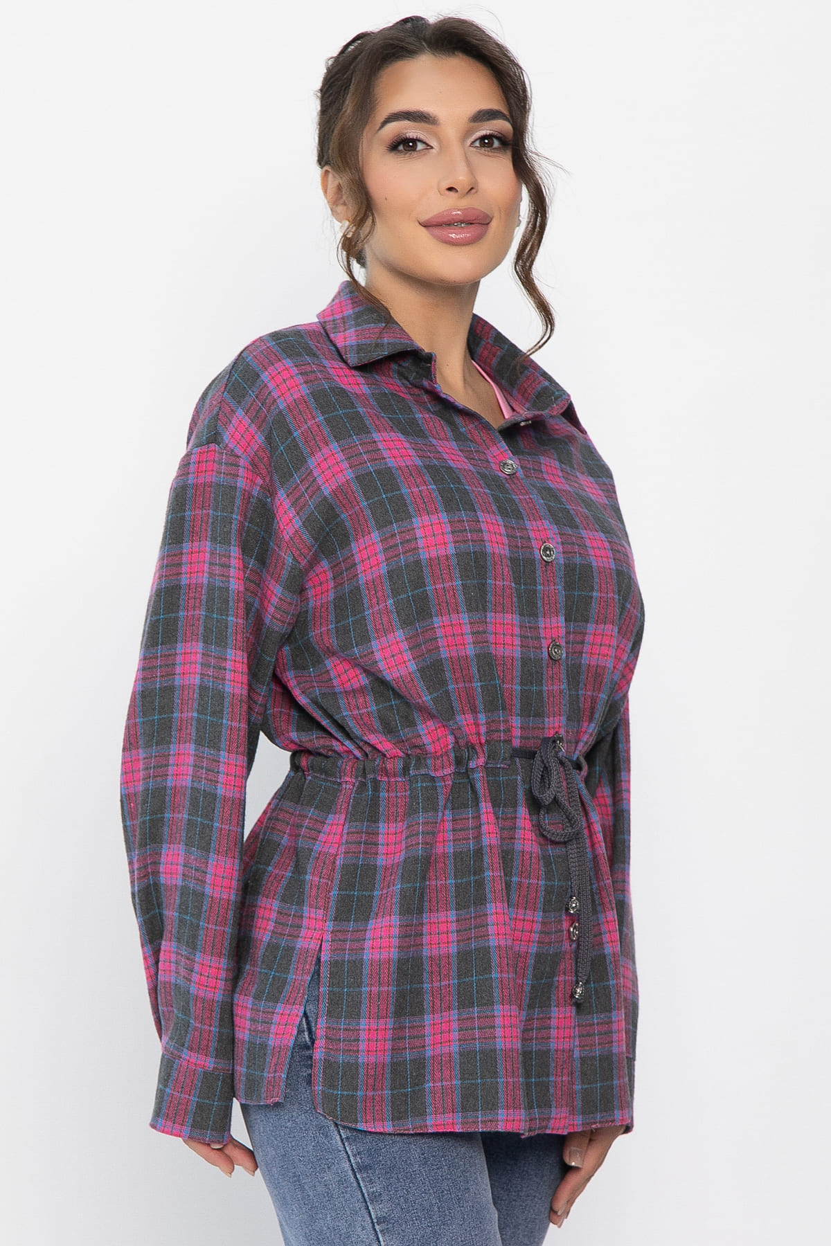 Рубашка хлопковая Джанет (розово-серая) Б14273-4М