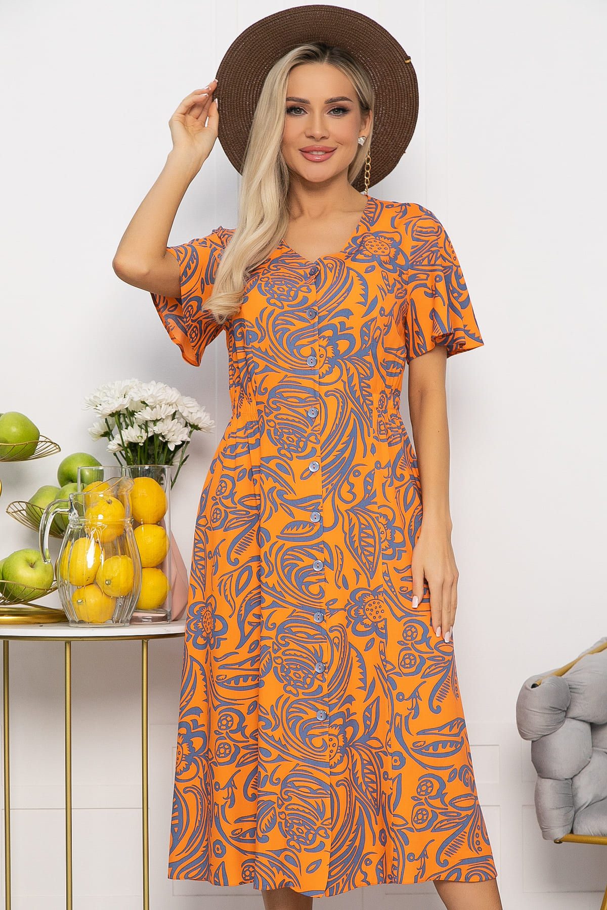 Платье Иоланда (оранжево-синее) П13677-5М