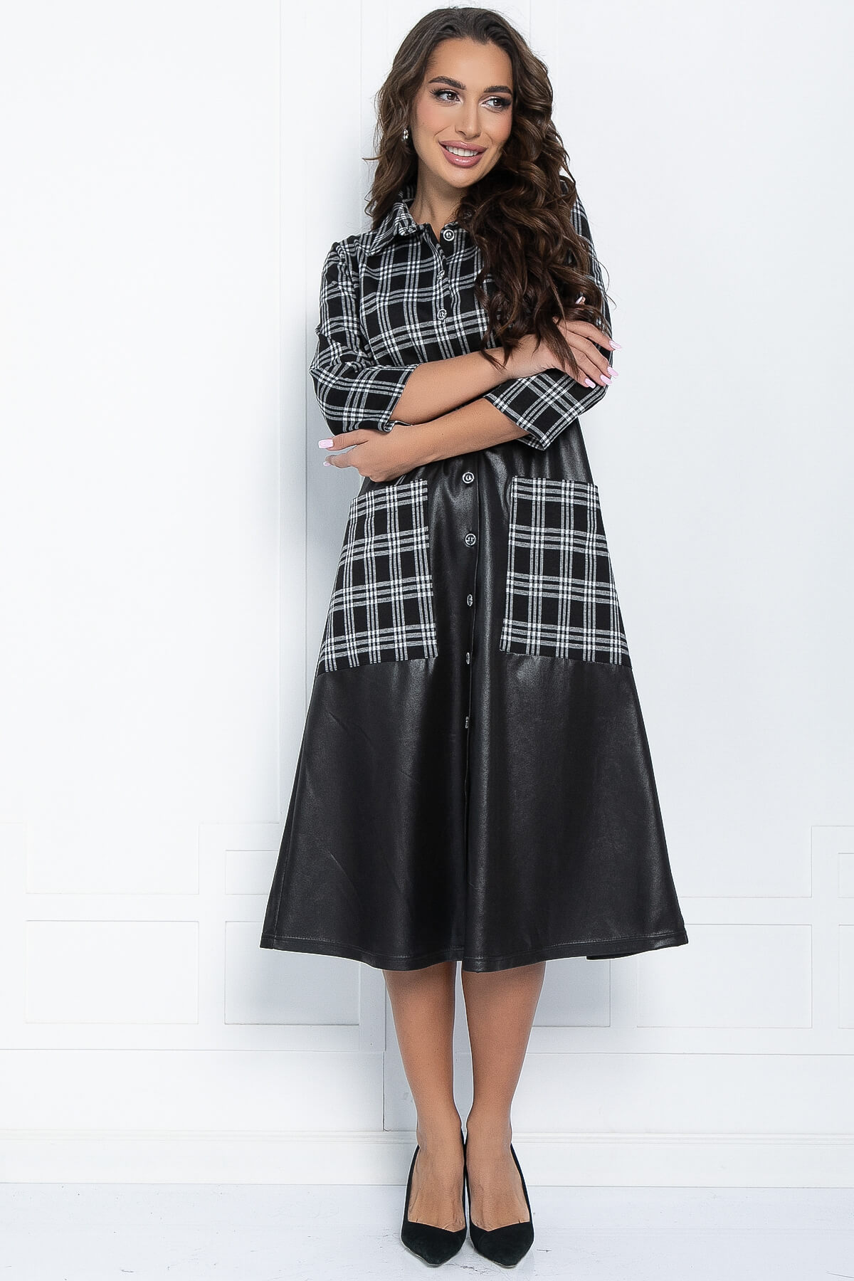 Платье Стильная штучка (серо-черное) П11487