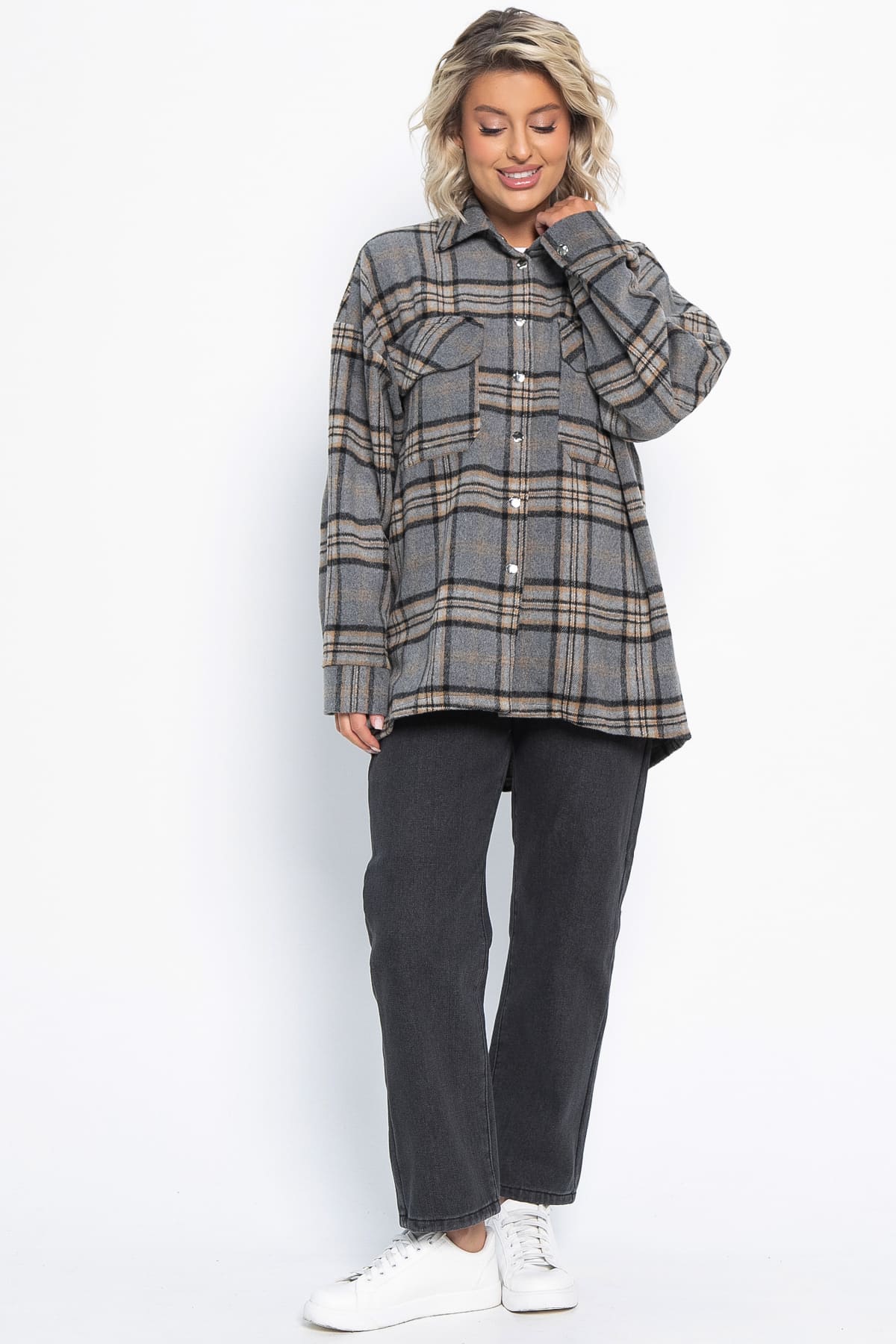 Пальто-рубашка Хармони (серо-бежевая) Б15041-5М