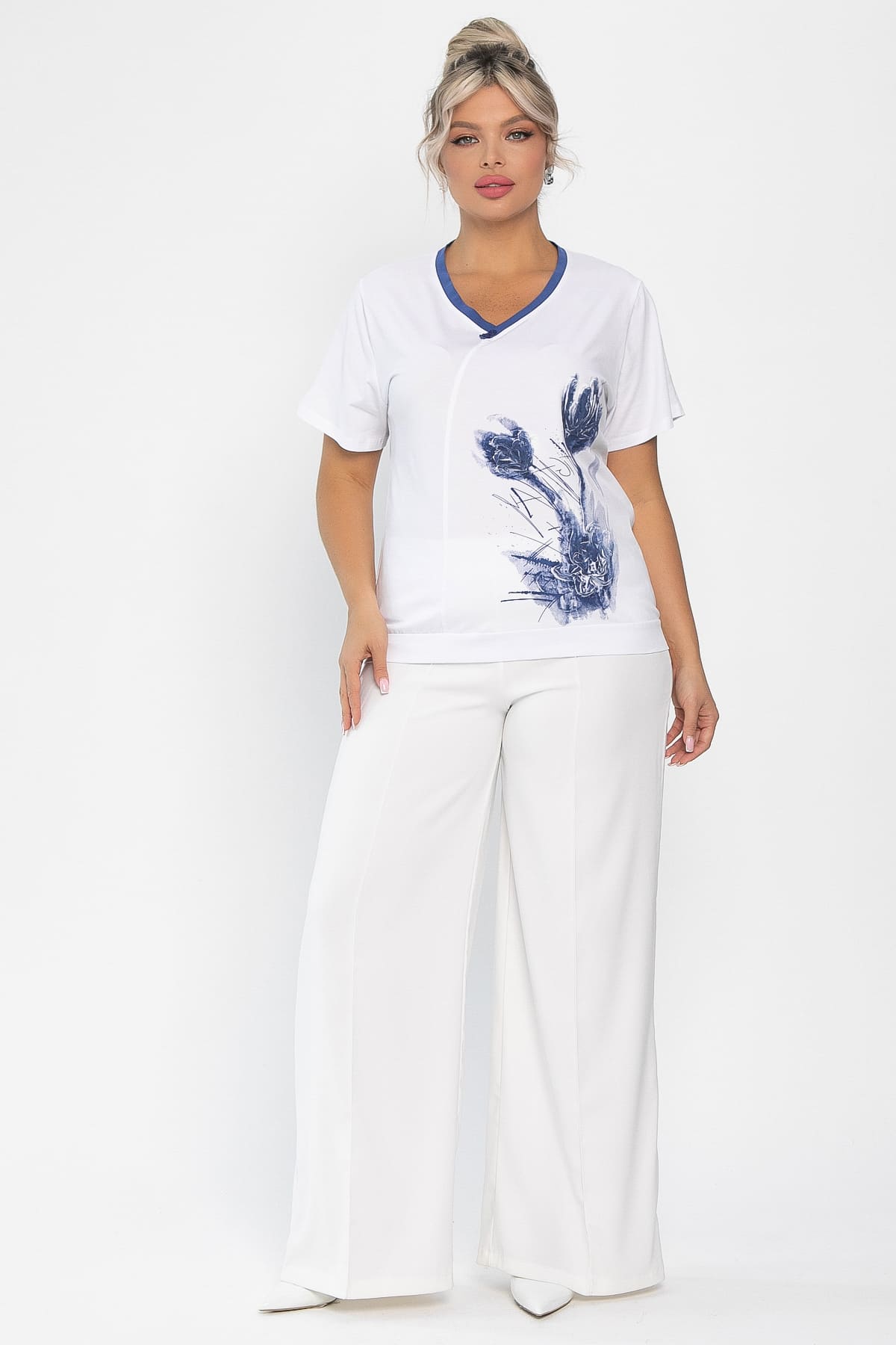 Блуза Лотус НЬЮ (бело-синяя) Б13975-20М