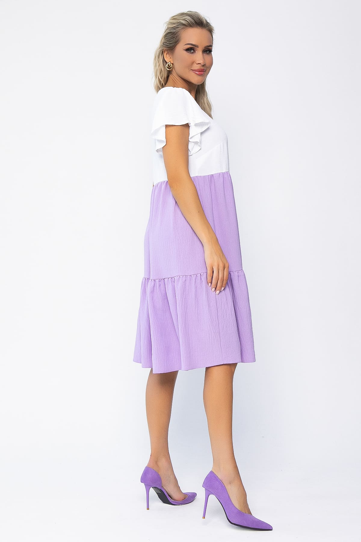 Платье Ветер перемен (бело-сиреневое) П13585-4М