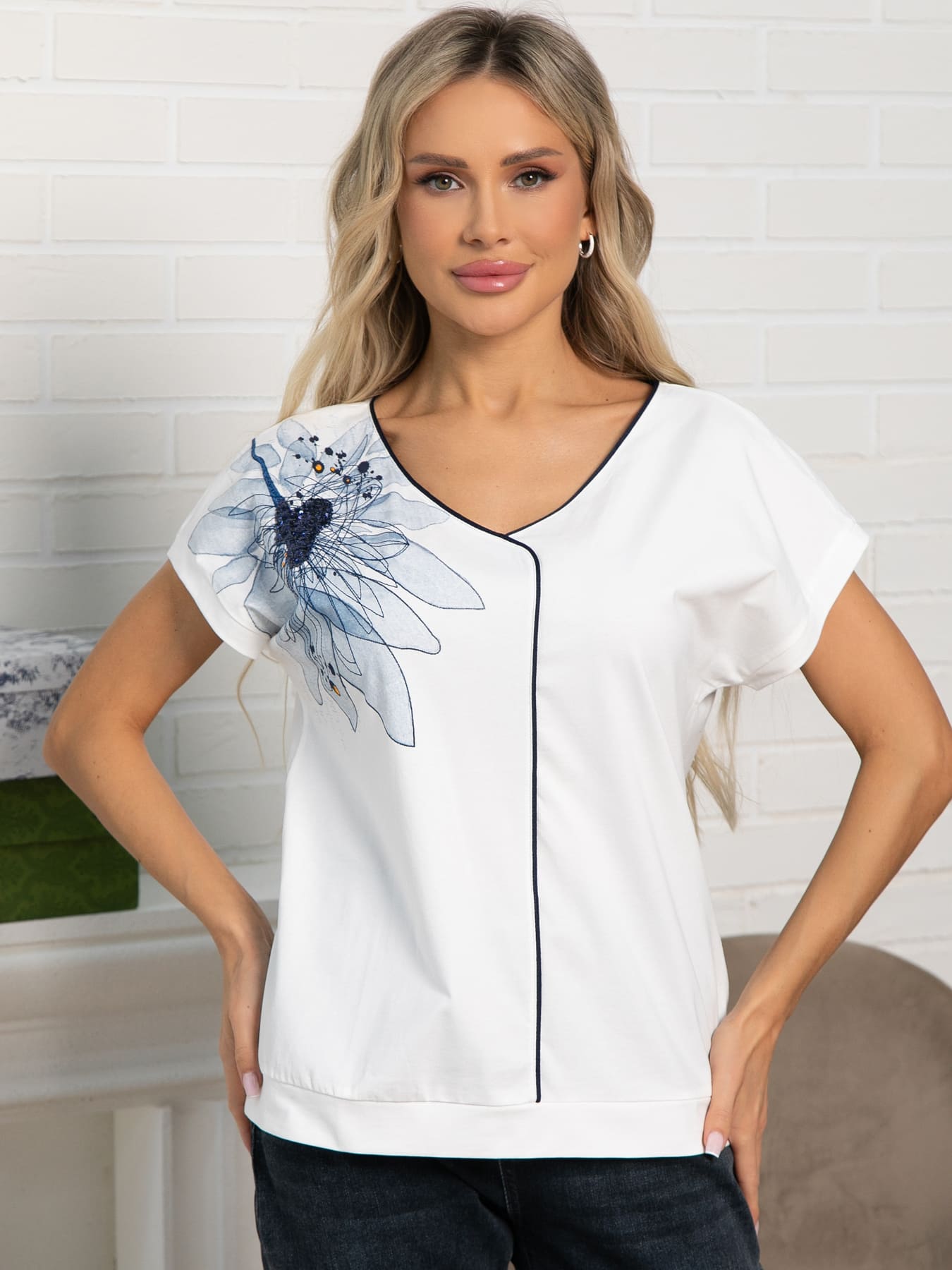 Блуза Капли росы (бело-голубая) Б15564-18М