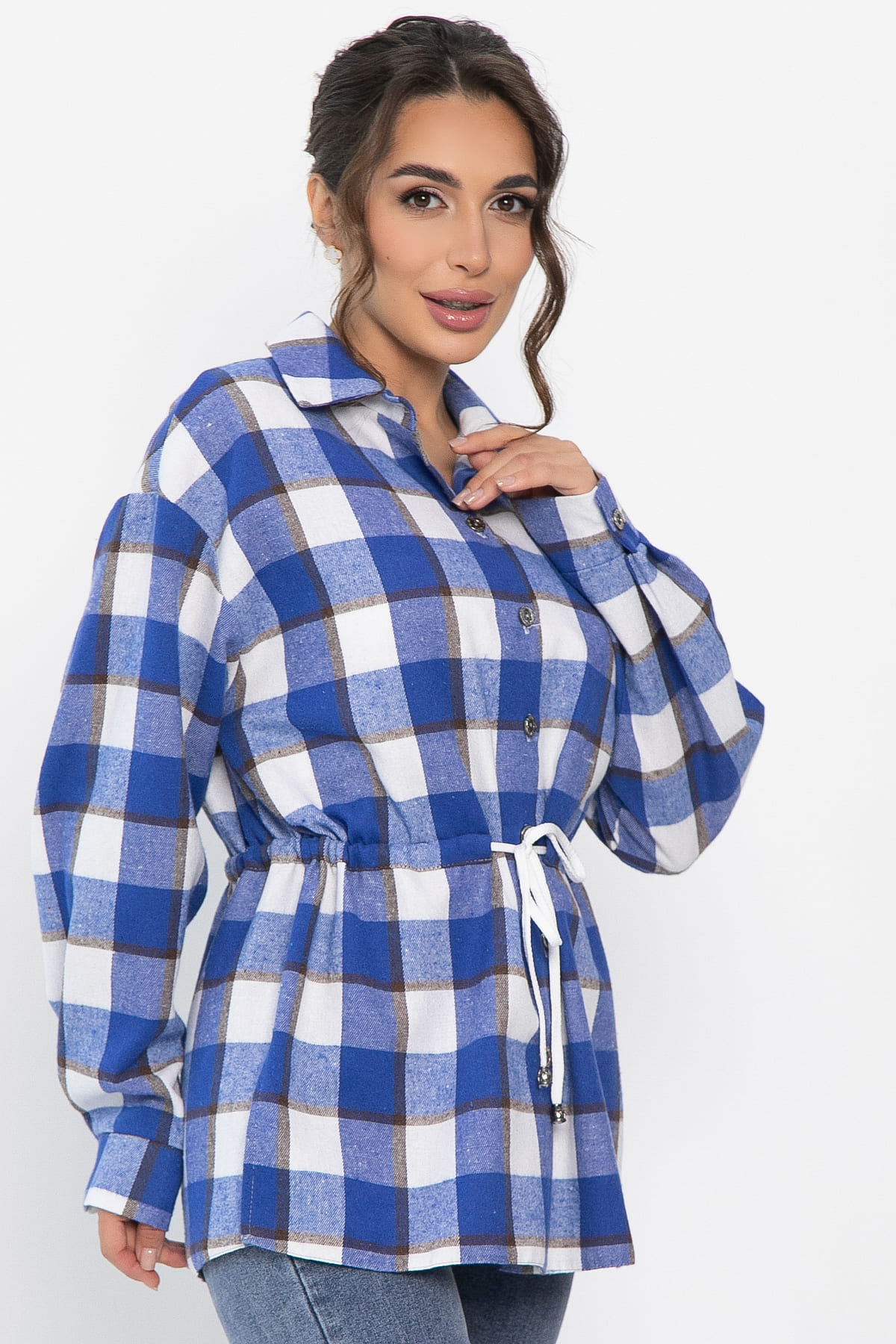 Рубашка хлопковая Джанет (электрик/белая) Б14271-4М