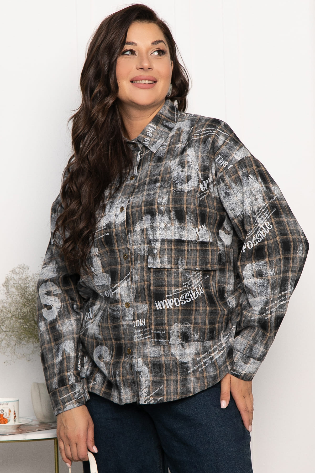 Рубашка хлопковая Шэрри (серо-коричневая) Б14307-18М