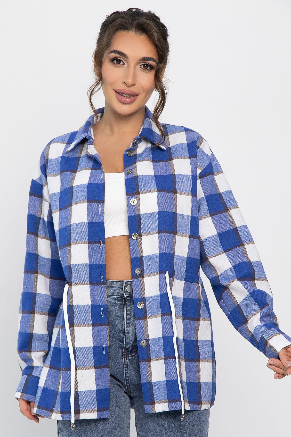 Рубашка хлопковая Джанет (электрик/белая) Б14271-4М