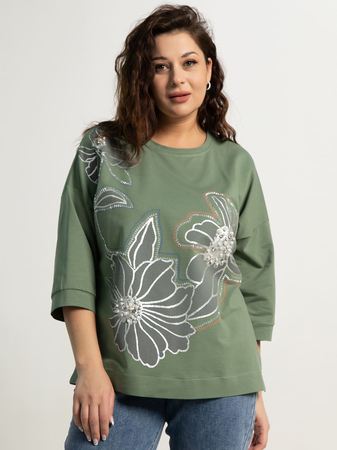 Блуза Цветочная рапсодия (зеленая) Б15312-18М