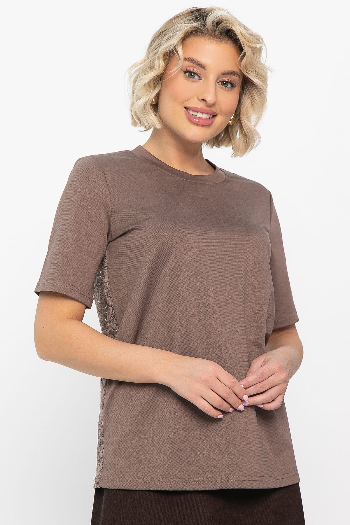 Футболка кружевная Нэсти (коричневая) Б14656-10М