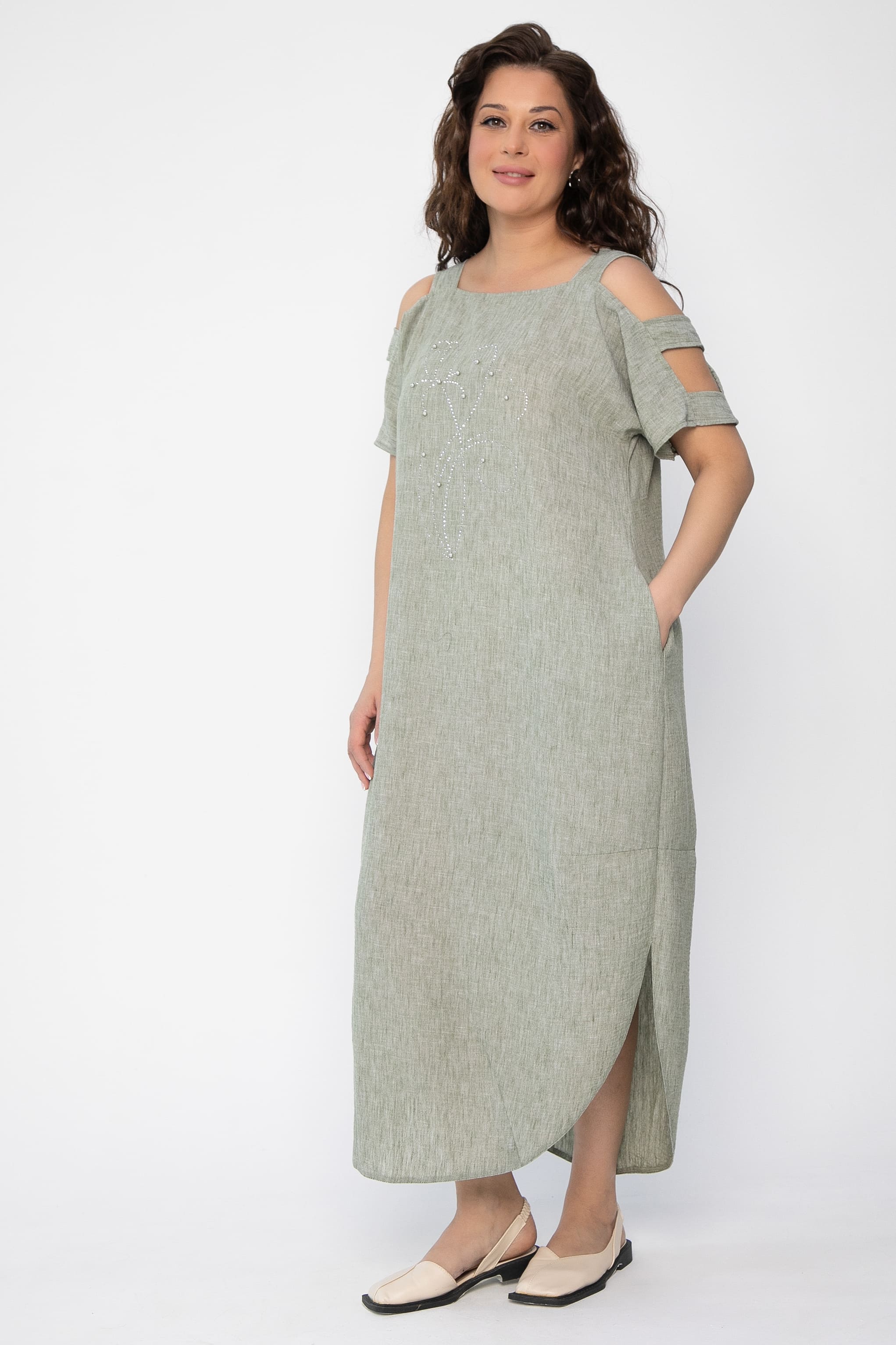 Платье В отпуск (зеленый меланж) П13708-8М