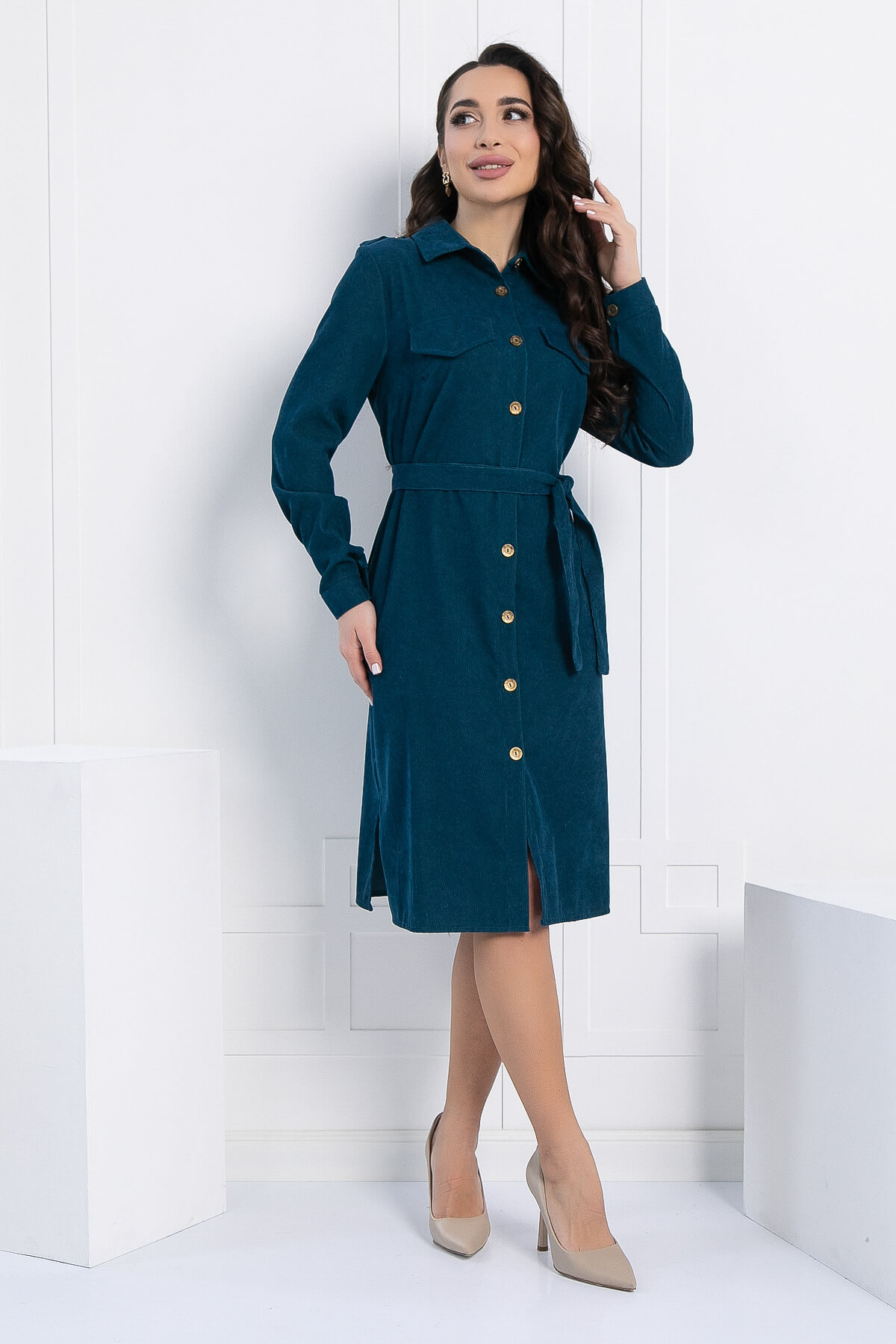 Платье-рубашка В большом городе (сине-зеленое) П12798М