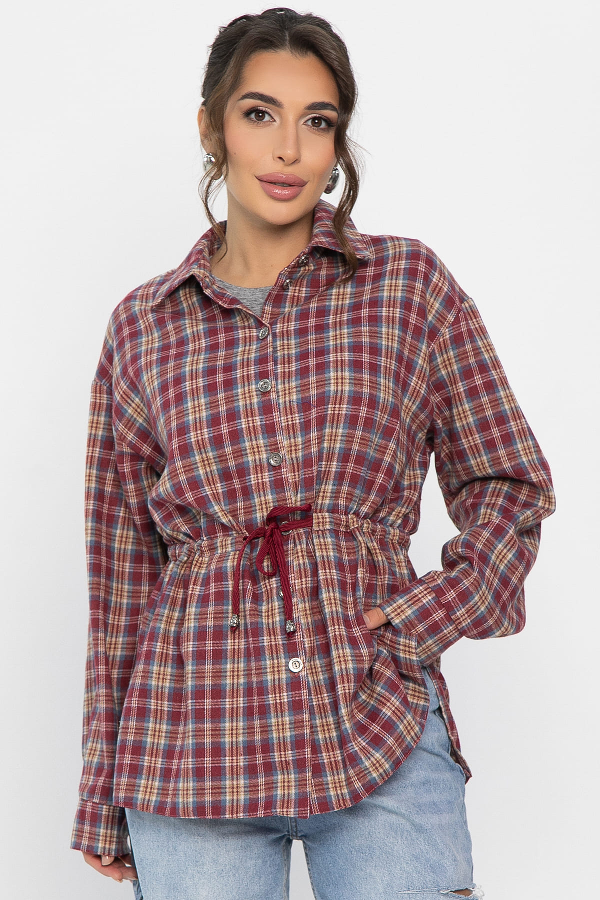 Рубашка хлопковая Джанет (винный) Б14274-4М