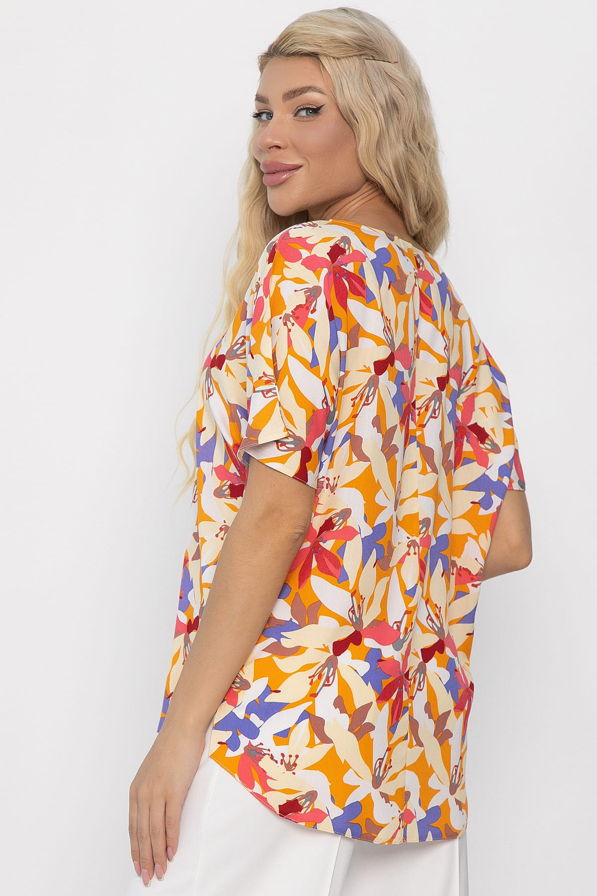 Блуза Маргоша (бежевая/цветы) Б13783-16М