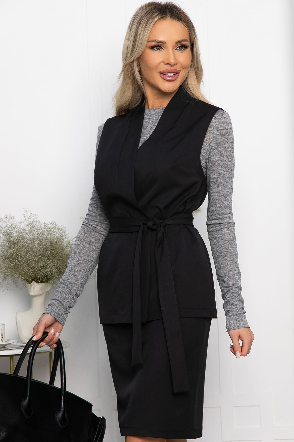 Костюм с юбкой Окси (черный) К14364-8М