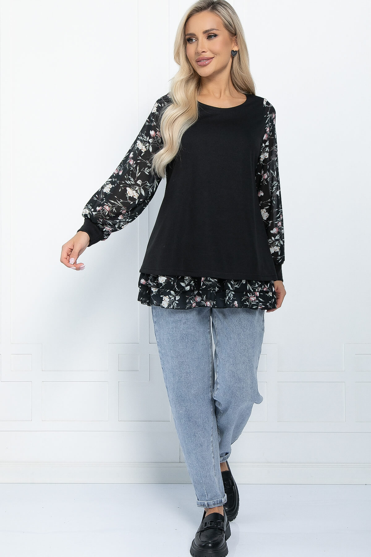 Блуза Хелли (черная/тюльпаны) Б11371