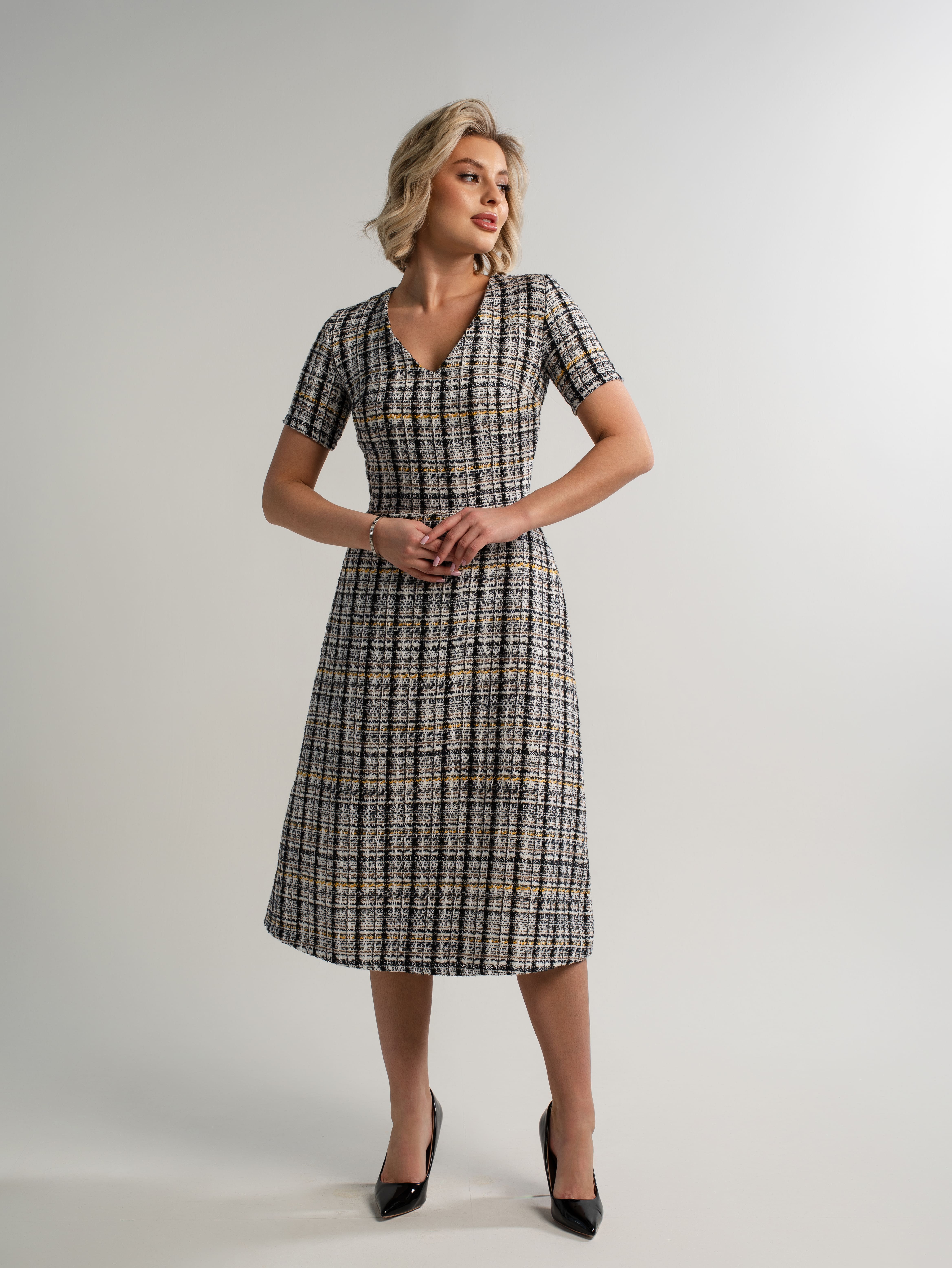 Платье твидовое Парижанка (серое) П15093-10М