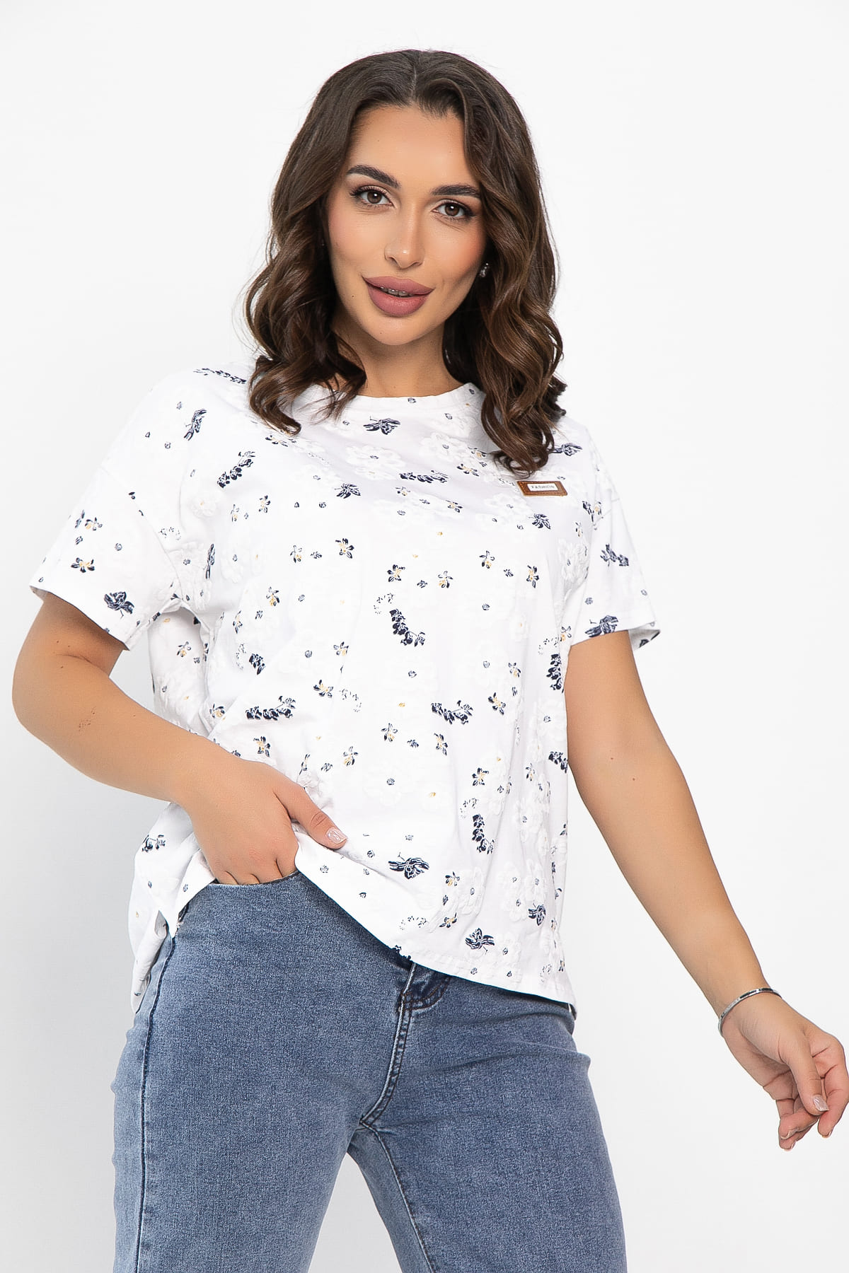 Футболка Мэнси (белая/цветы) Б14127-4М