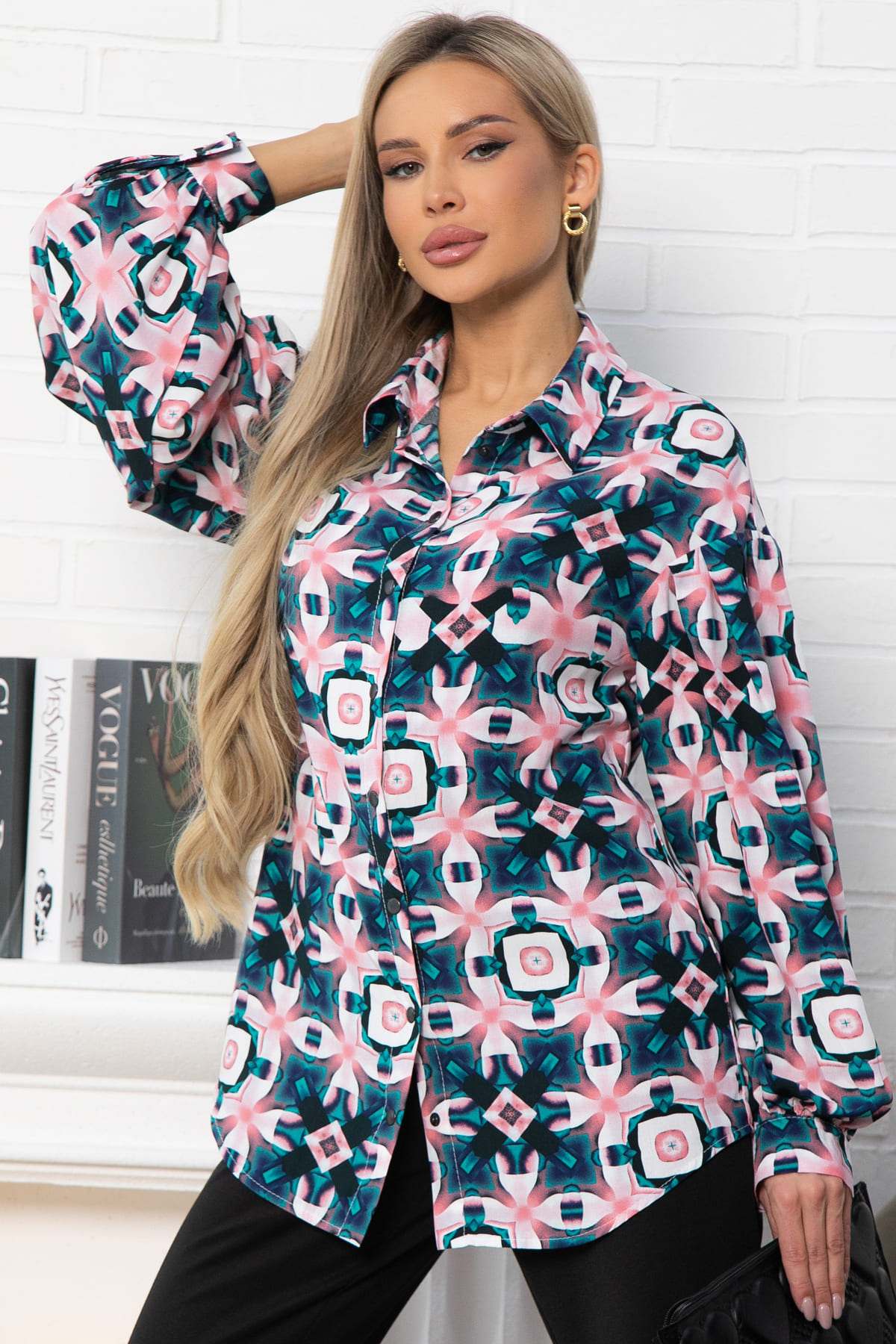 Блуза хлопковая Танец линий (зеленая) Б14857-14М