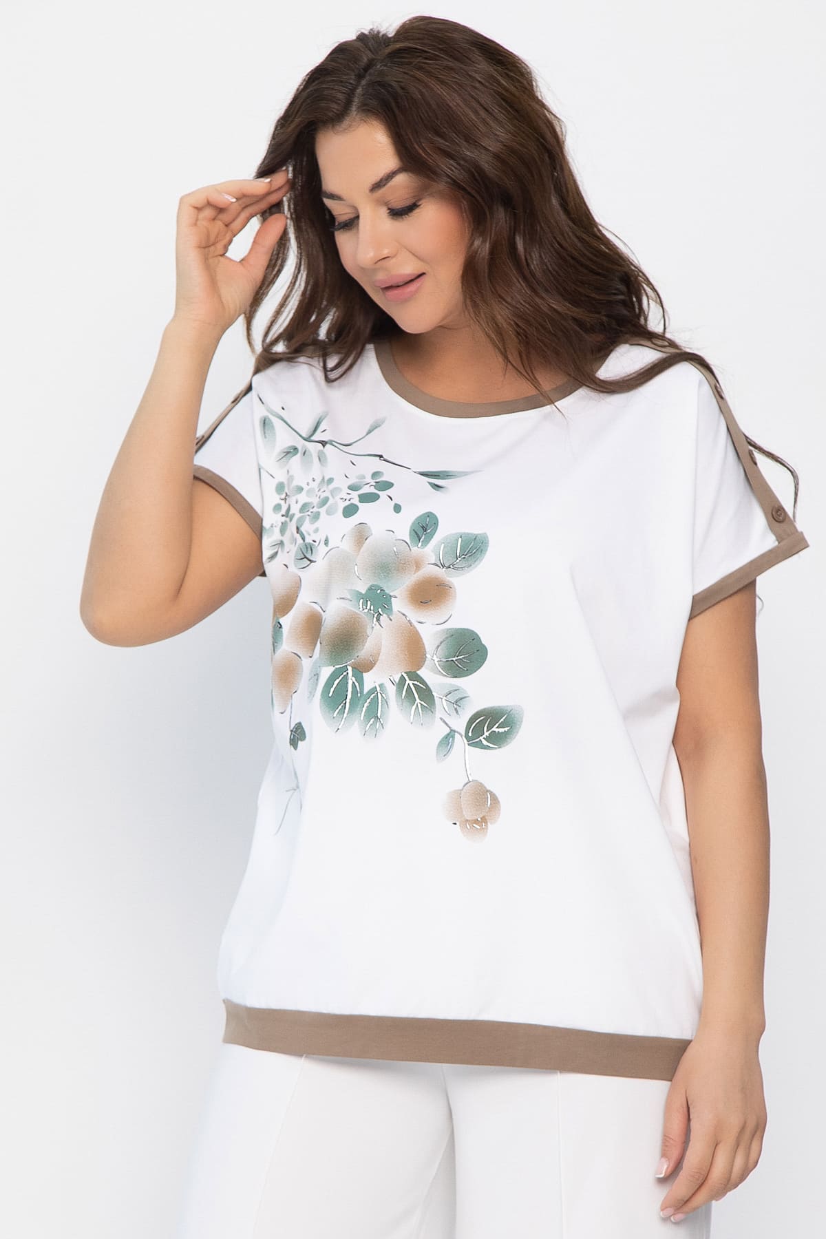 Блуза Далия (бело-коричневая) Б13803-20М