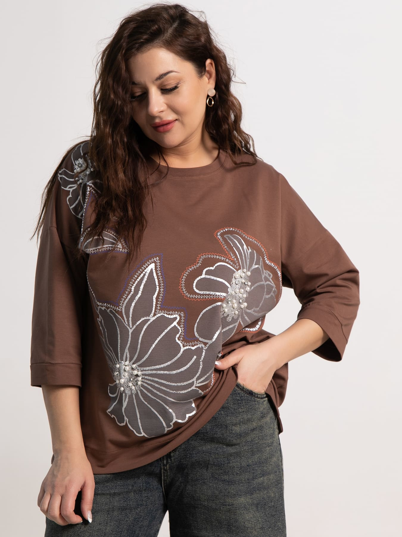 Блуза Цветочная рапсодия (коричневая) Б15310-18М