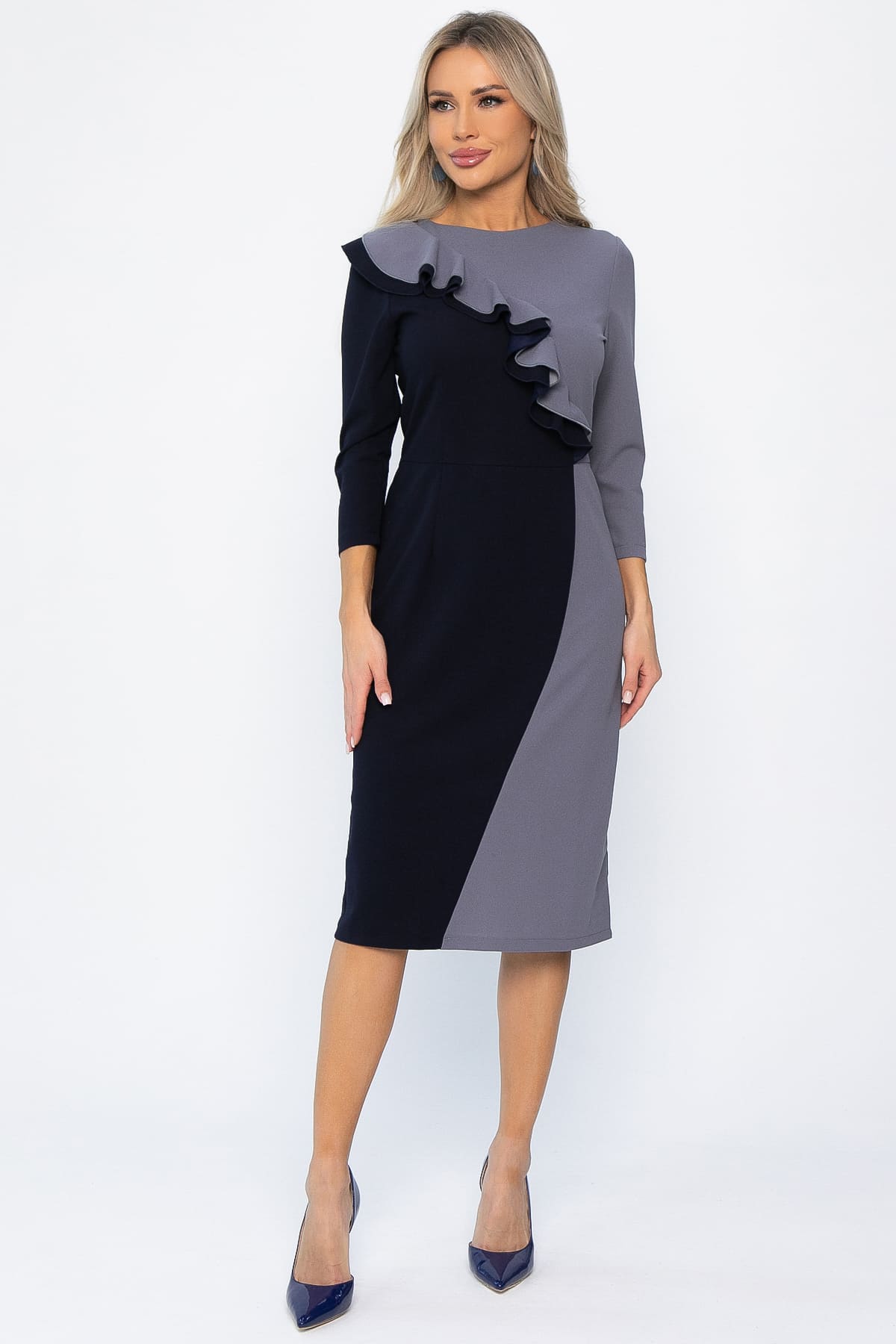 Платье Эванесса (серо-синие) П12745-35М