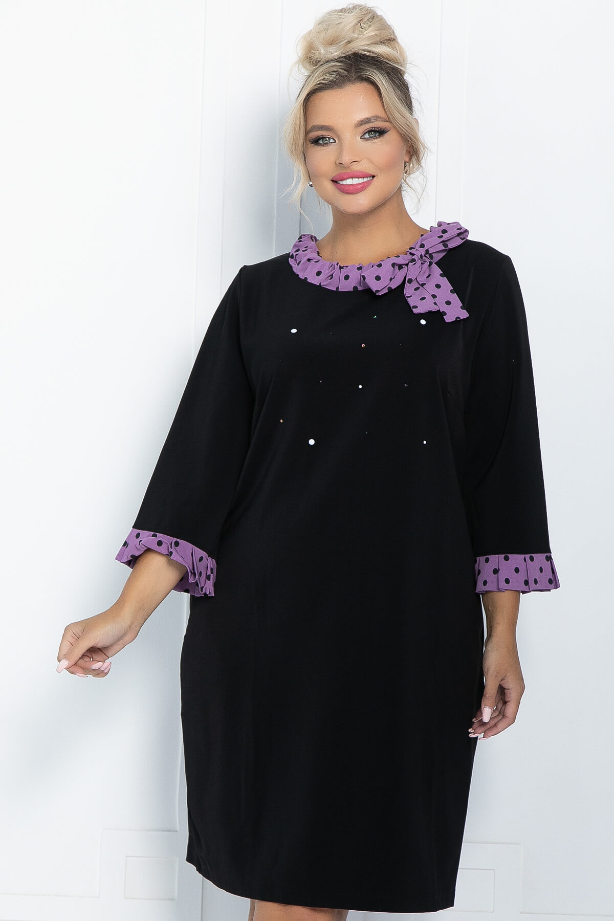 Платье Жемчужина (черно-сиреневое) П11422