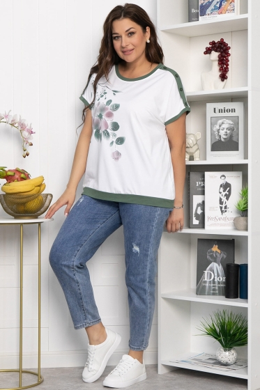 Блуза Далия (бело-оливковая) Б13805-20М Блуза Далия (бело-оливковая) Б13805-20М